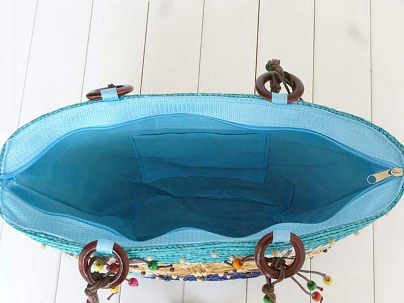 TOREBKA SŁOMKOWA KOLOROWA KOSZYK PLAŻOWY NIEBIESKI Kolor niebieski