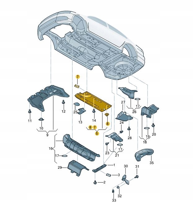 OSŁONA PODWOZIA PODŁOGI OCTAVIA GOLF LEON SCIROCCO Jakość części (zgodnie z GVO) O - oryginał z logo producenta pojazdu (OE)