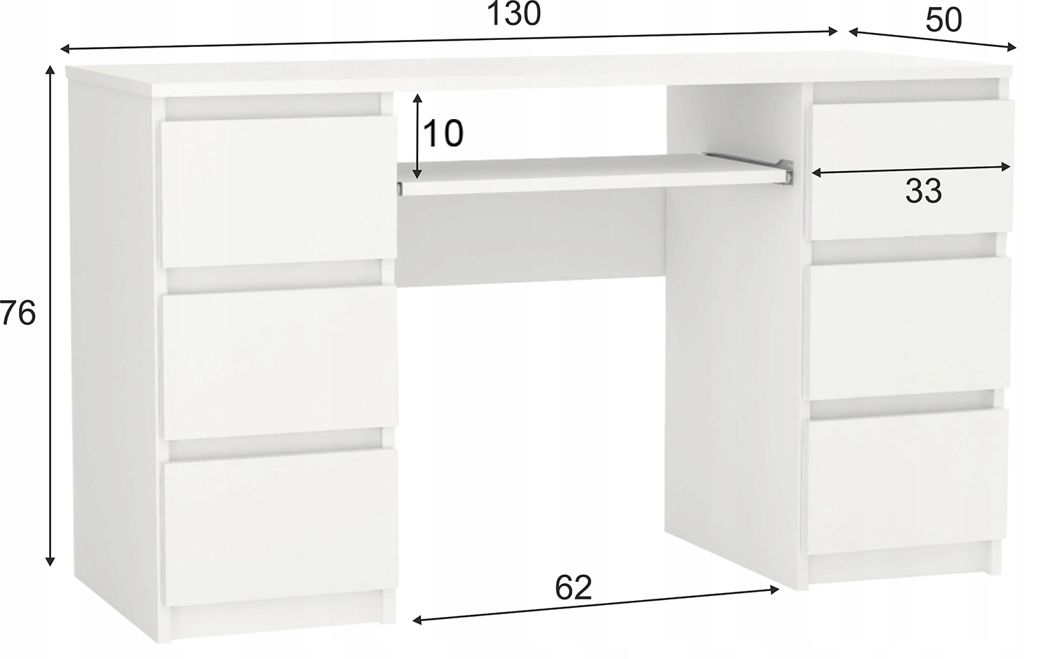 Biurko komputerowe Pari 6 szuflad 130 cm - BIAŁE Marka Euro-Meble