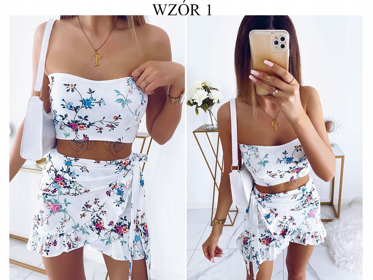 KOMPLET LETNI KOBIECY TOP SPÓDNICZKA MINI WZORY Marka inna