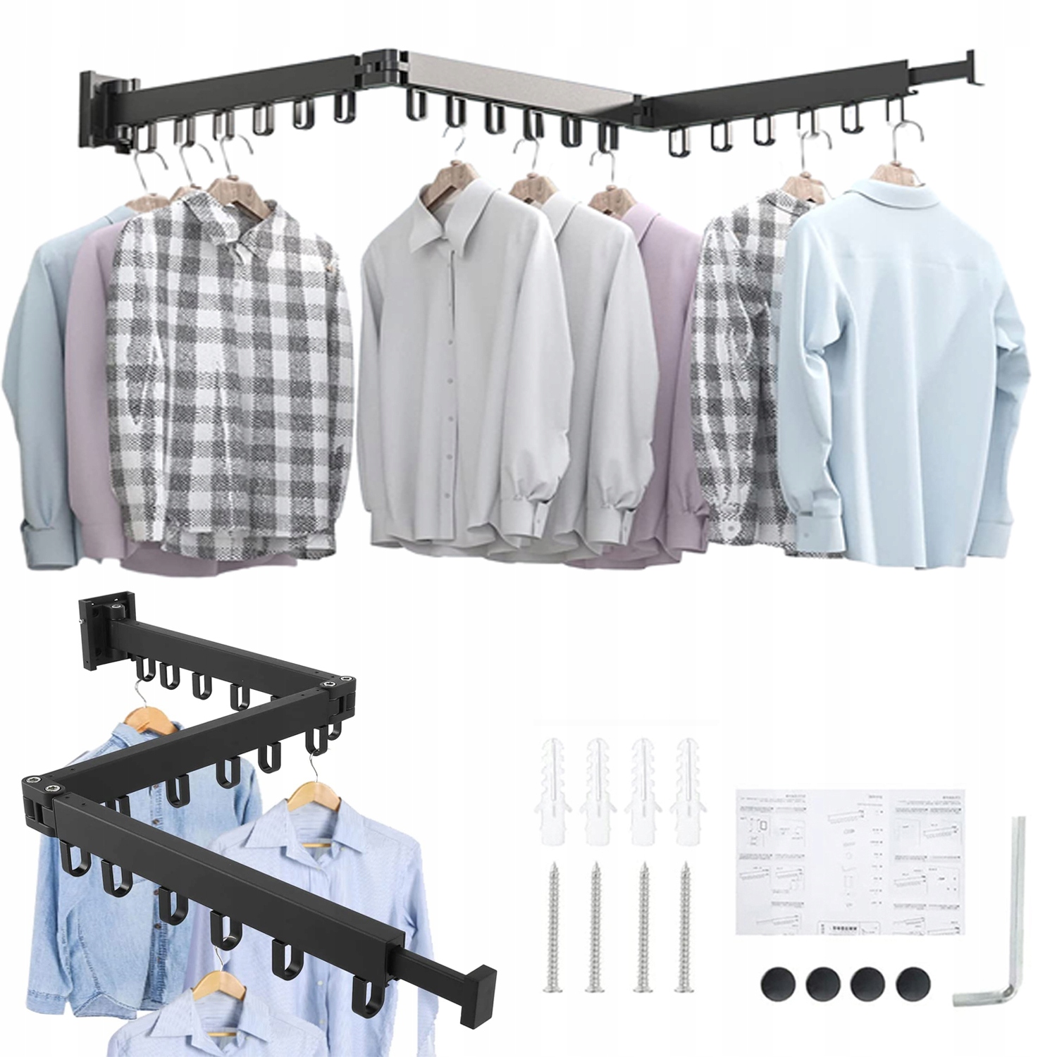 Levně Věšák Sušák na oblečení pro montáž na stěnu, skládací, 120 cm