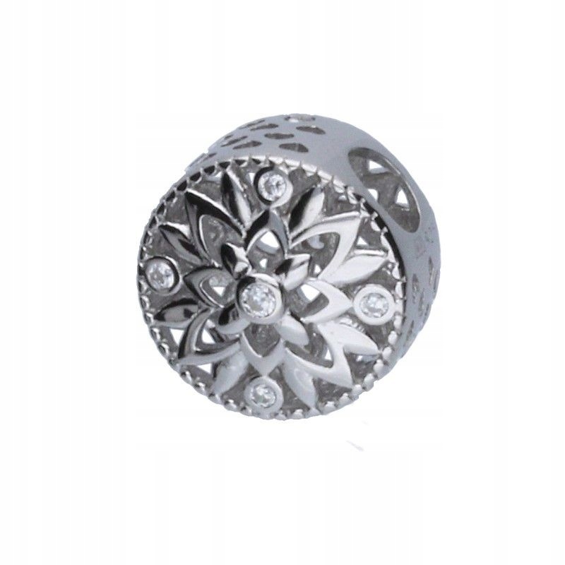 Přívěsek bead s ažurovým květem a zirkony Stříbro 925, průměr 13 mm