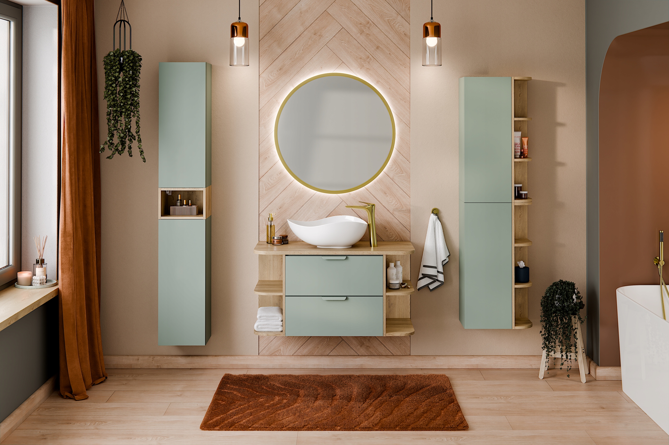 Nábytková sada 120 cm s deskou a umyvadlem na desku Cloud