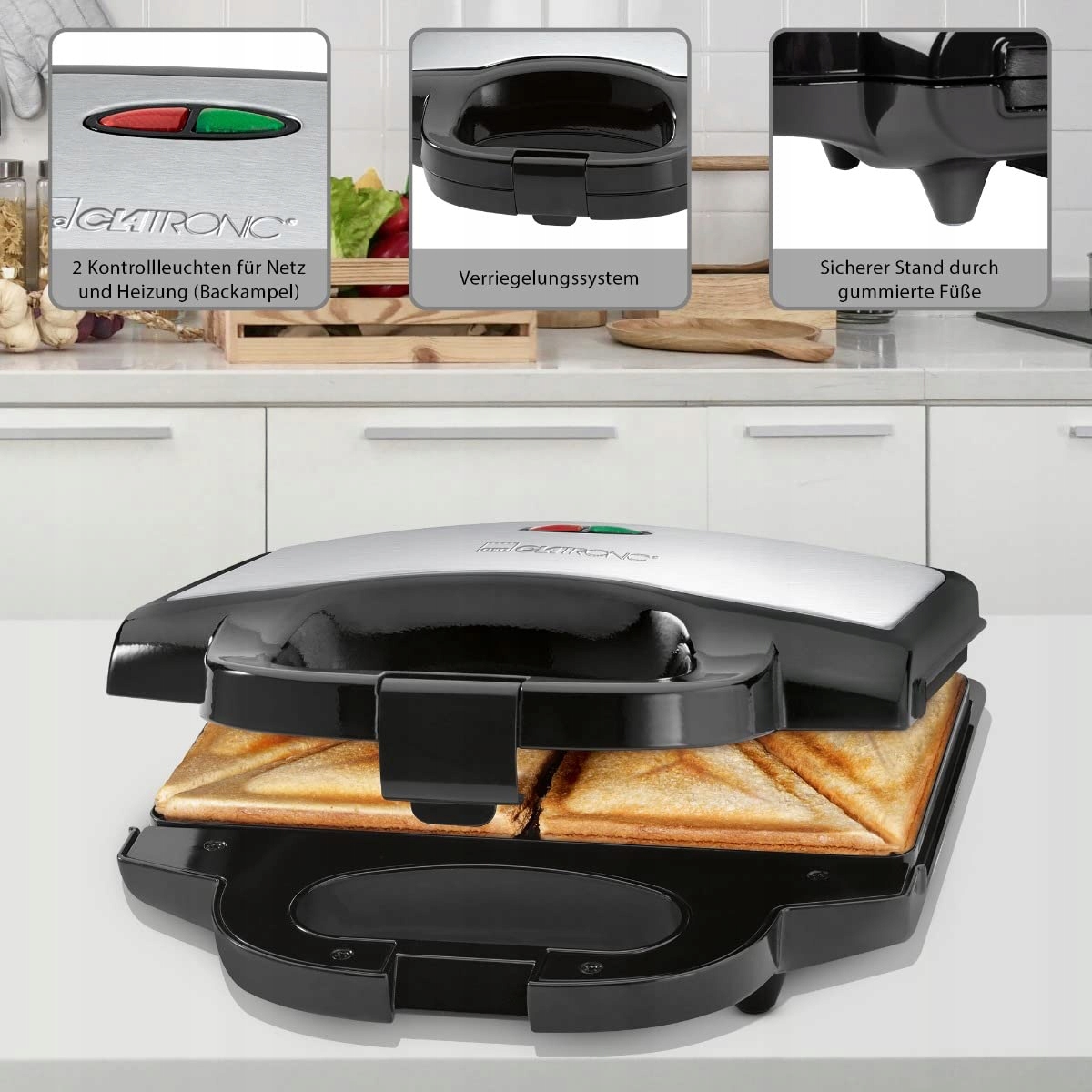 CLATRONIC ST 3778 Sandwicz Toaster Antyprzywierający 750W Czarno Stalowy — miniatura 5