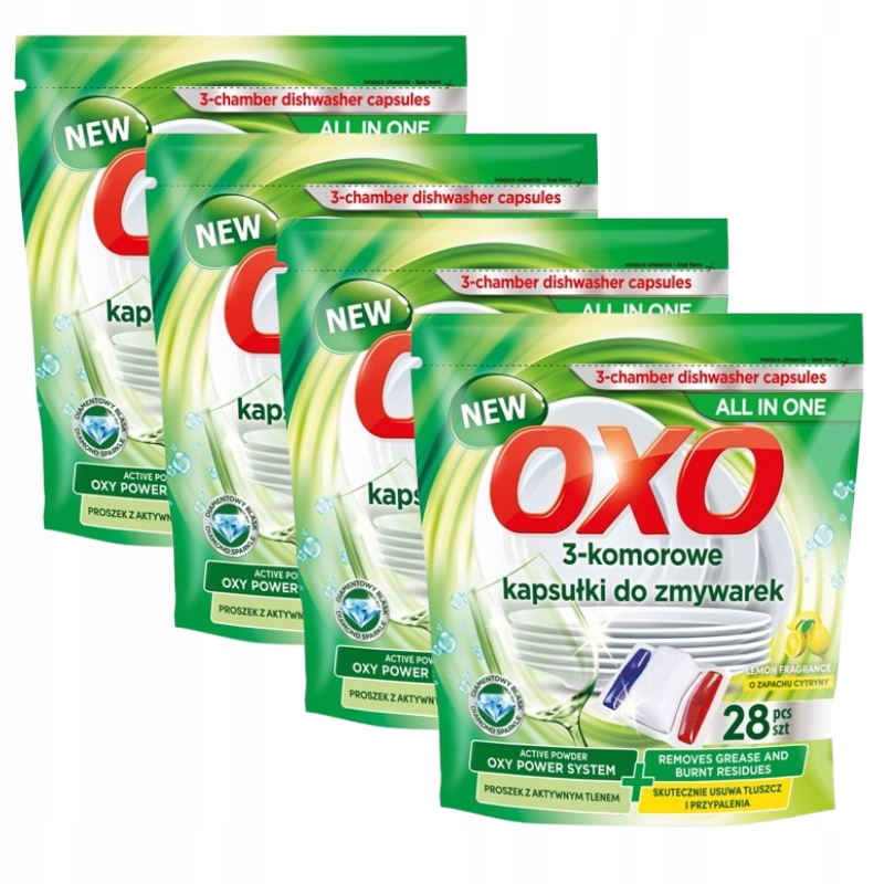 Levně 4xOXO 3-komorové kapsle do myčky nádobí – 28 ks v balení Efektivní Lemon