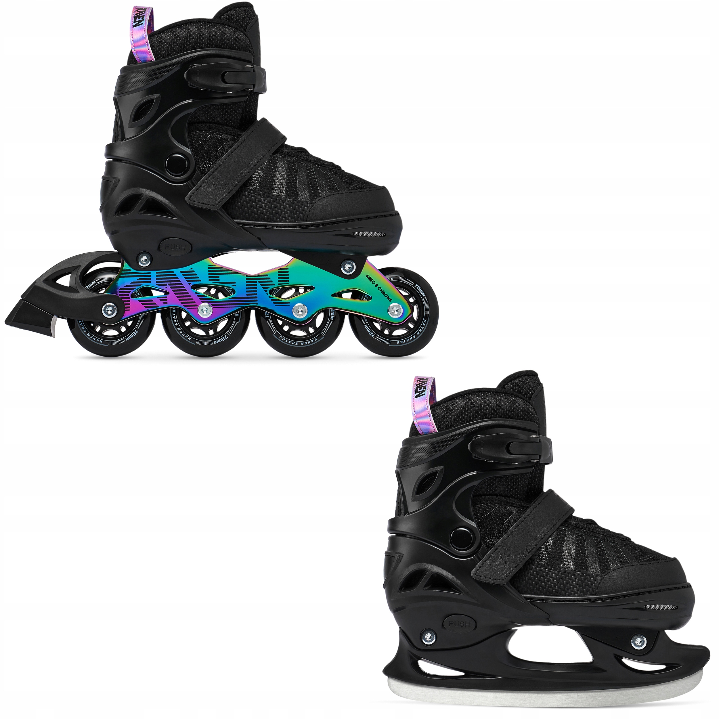 Rolki Łyżwy hokejowe 2w1 Regulowane Raven Oxen Black/Neo Chrome 34-37