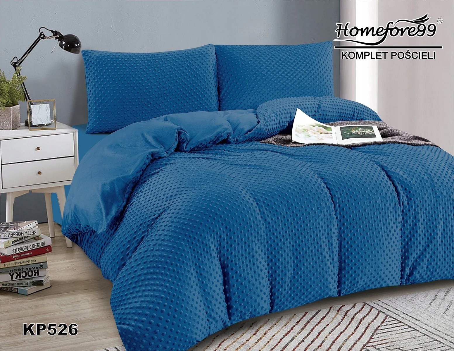 Pościel Mikrofibra Welurowa Minky 220x200 Niebieska