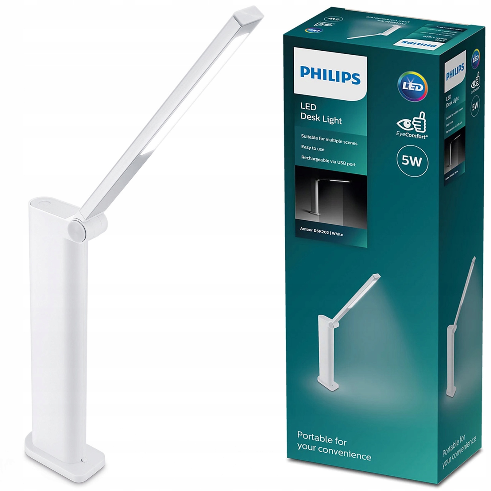 Stolní Led stolní lampa Amber 5W 4000K stmívatelná Usb bílá Philips