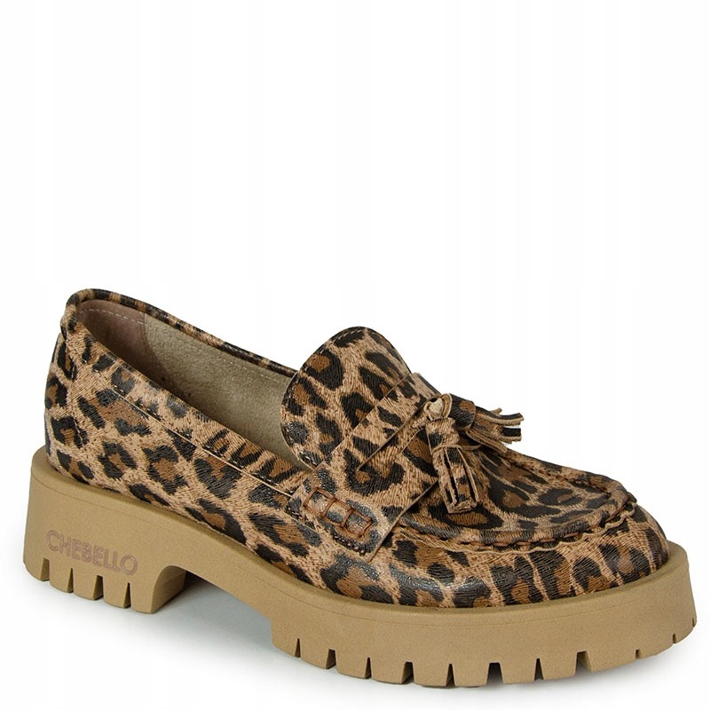 Chebello 2821 Béžové Kožené Mokasíny S Leopardím Vzorem 37