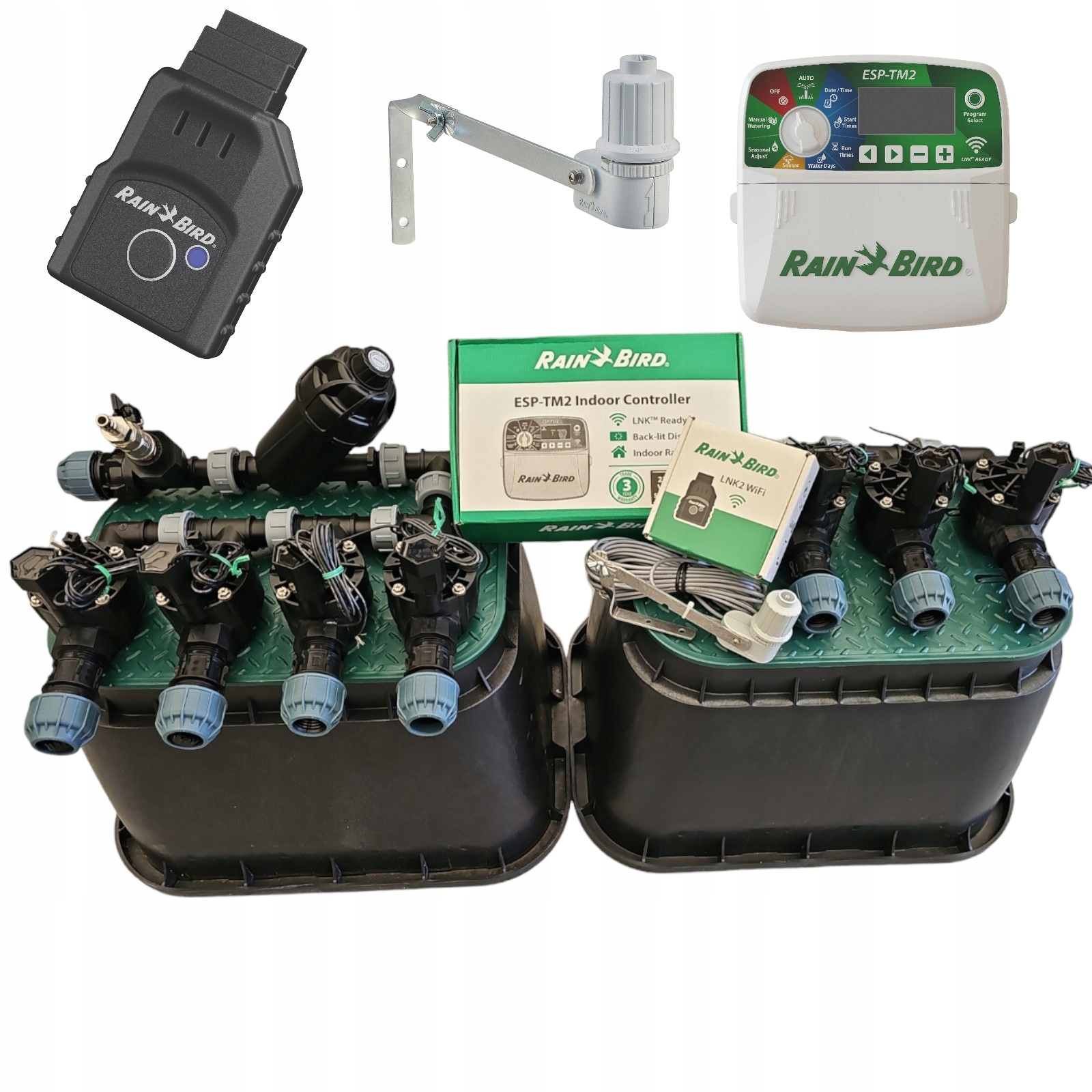 Zestaw Rain Bird 7 sekcji z filtrem Sterownik TM2 Moduł WiFi Czujnik Pe 32