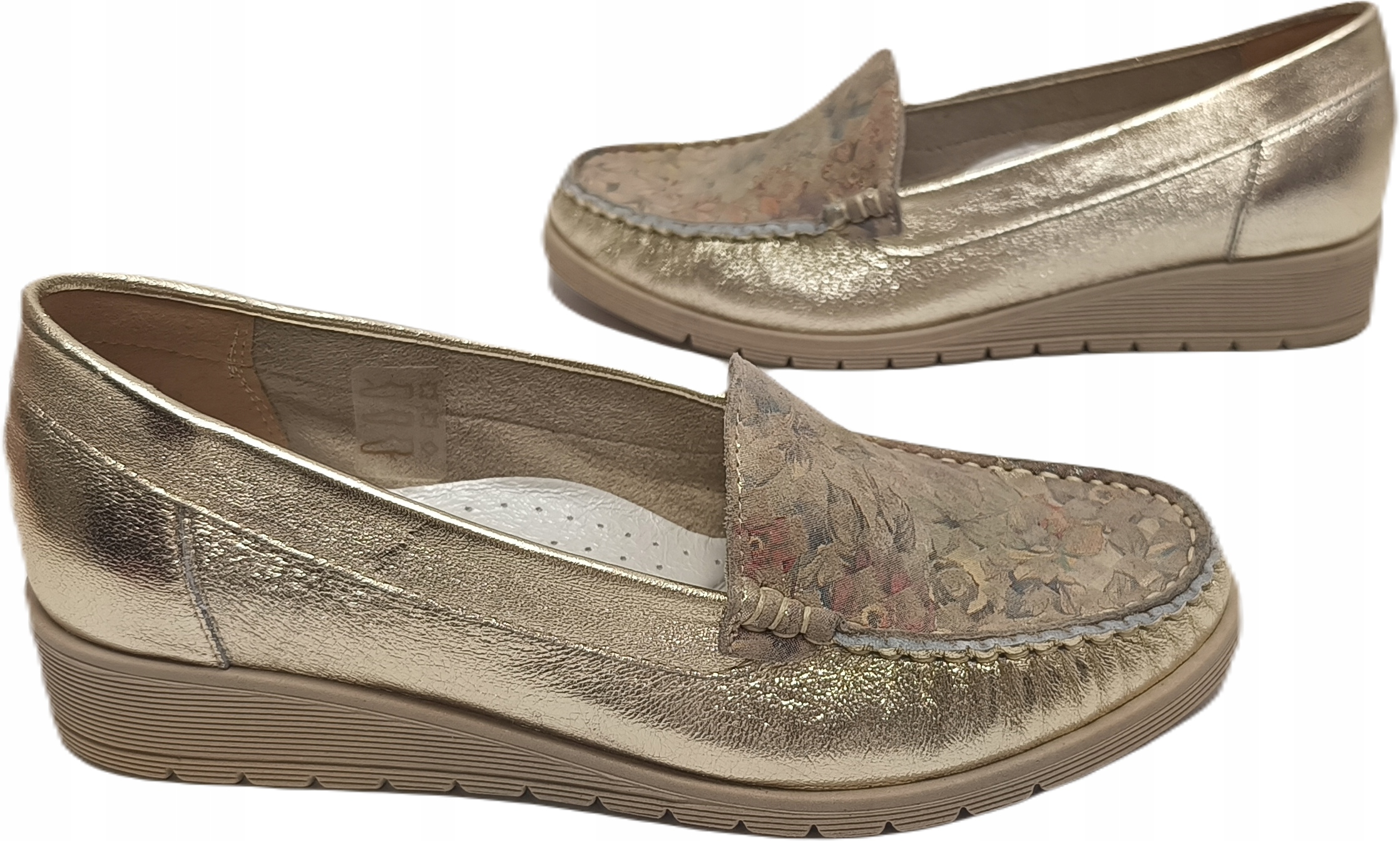 Mokasíny pohodlné květiny Sempre 0-30 zlato šachovnice r41