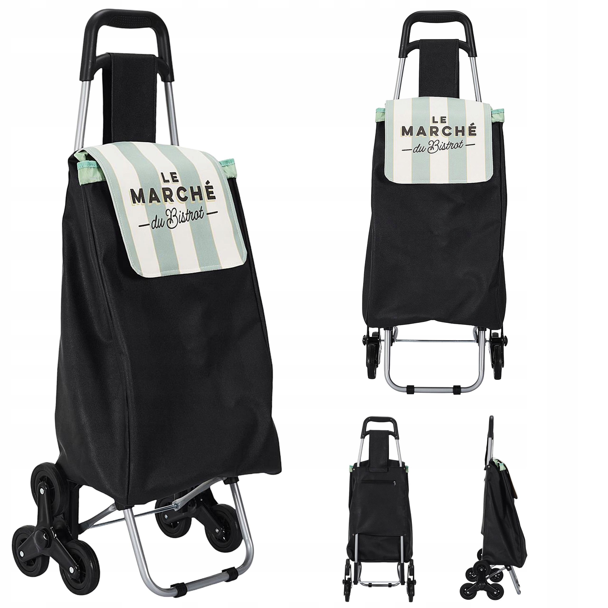 Wózek na zakupy Zakupowy wytrzymały czarny Torba na 6 kółkach Wytrzymała