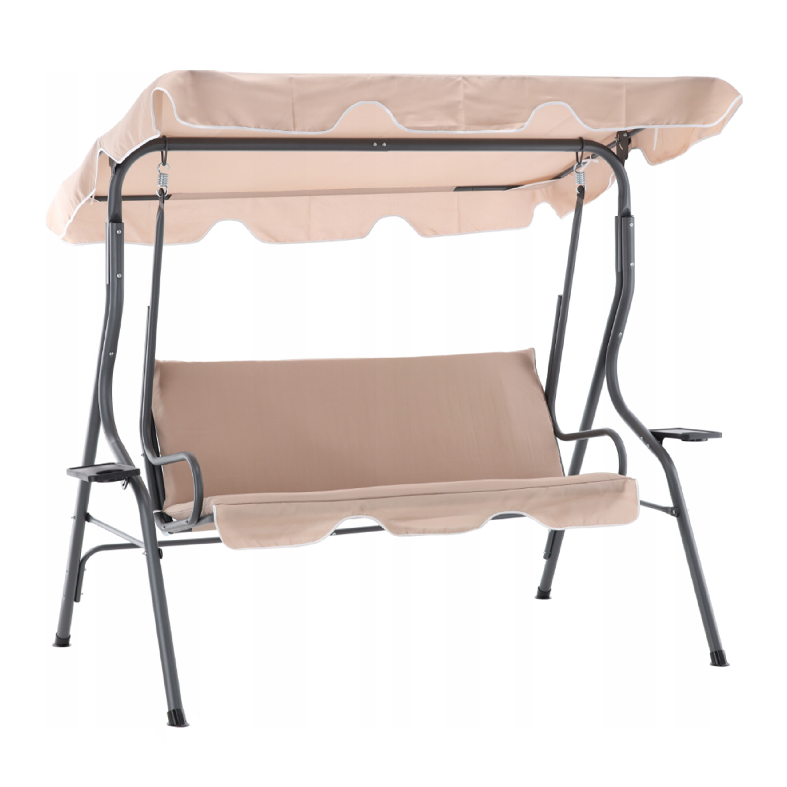 Záhradná Hojdačka 170x110x153 CM Tmavo Béžová Bez Podložky S Podložkami Na Hrnček