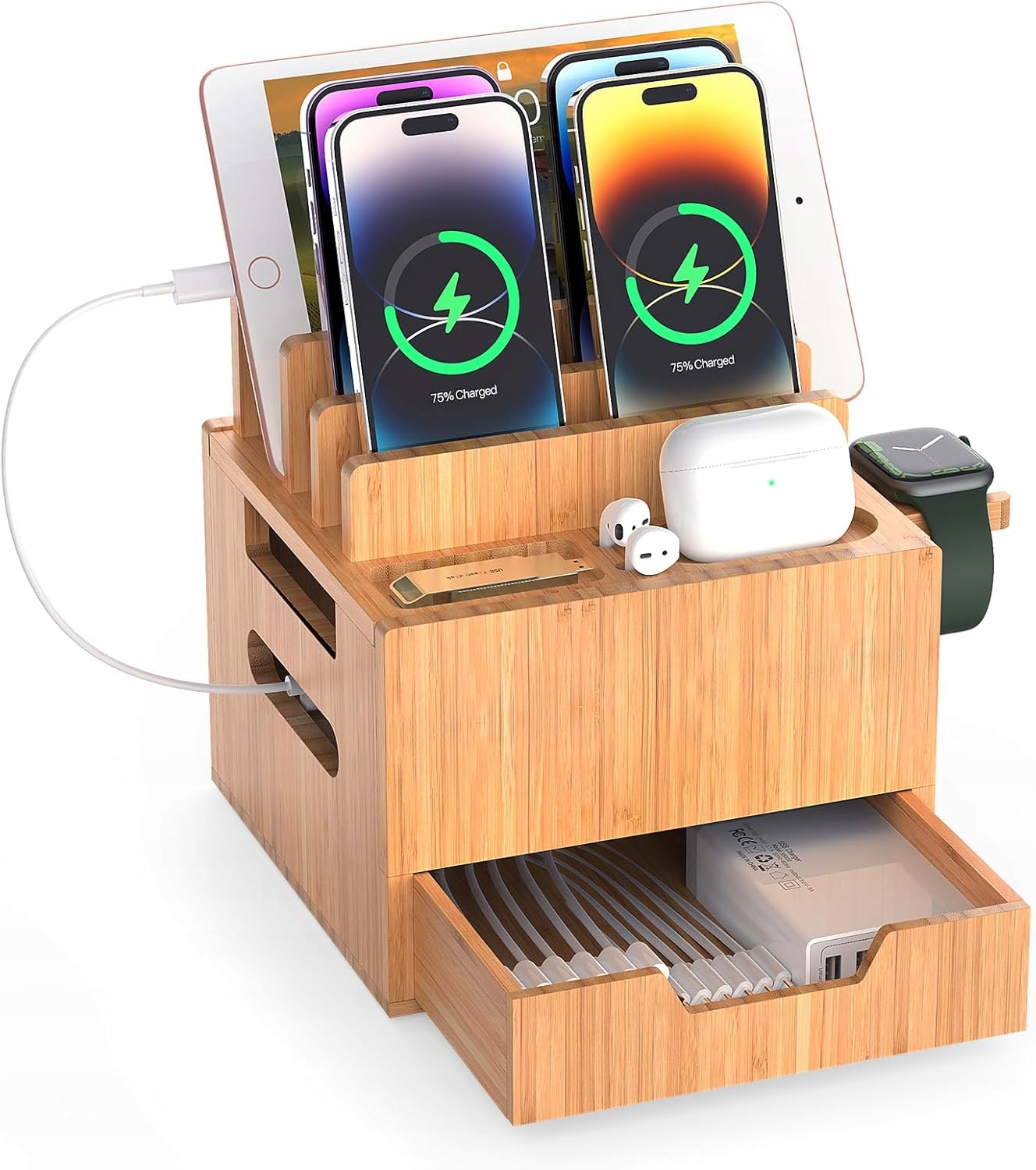 Bambusová nabíjecí stanice s organizérem a zásuvkou Pezin & Hulin