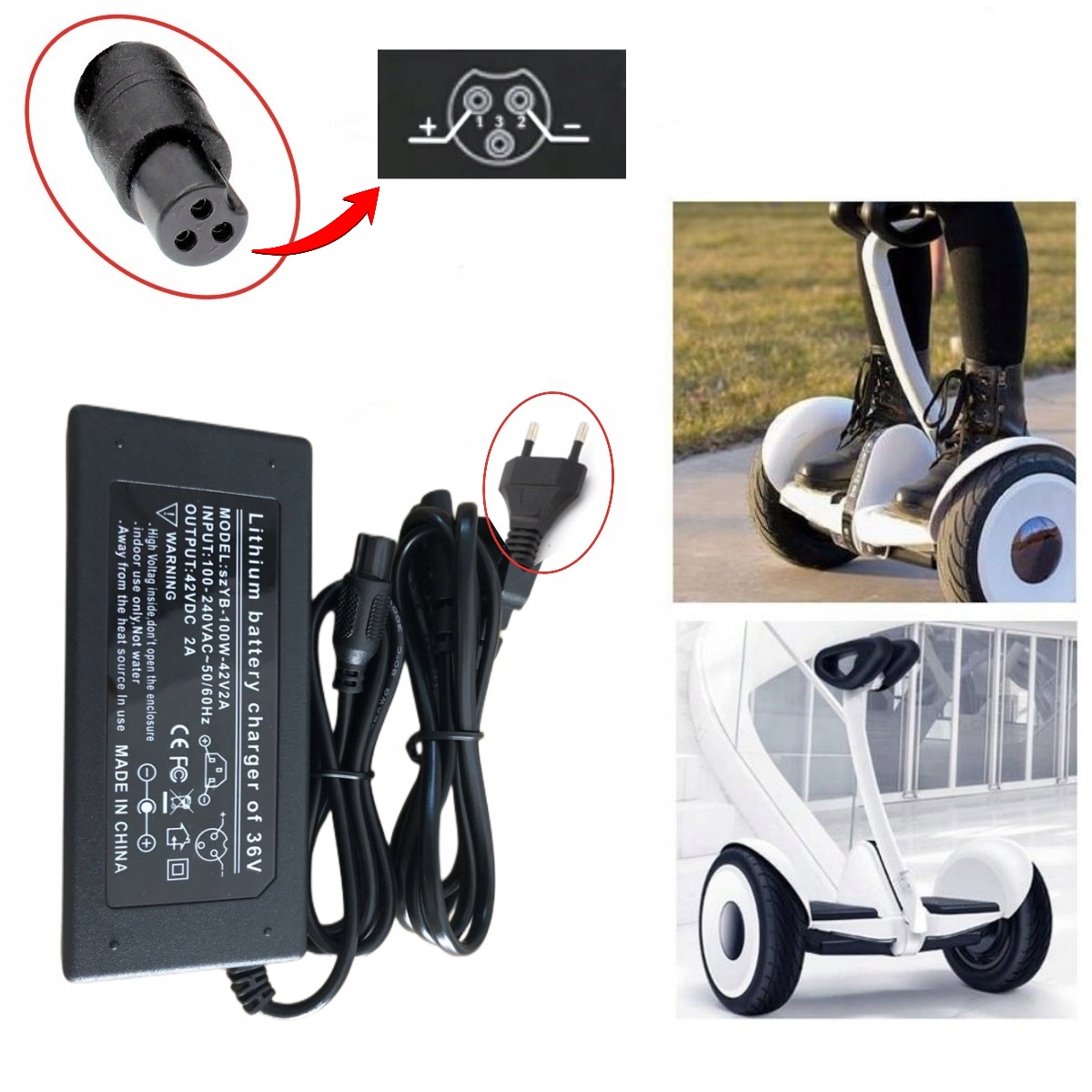 ŁADOWARKA DO DESKOROLKI ELEKTRYCZNEJ 42V 2A 9 MM Marka inna