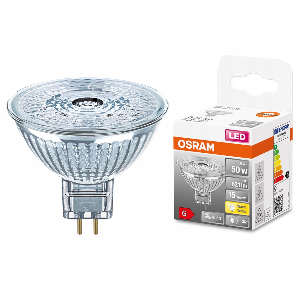 

Żarówka Led MR16 12V 8W=50W GU5,3 2700K,36st Osram