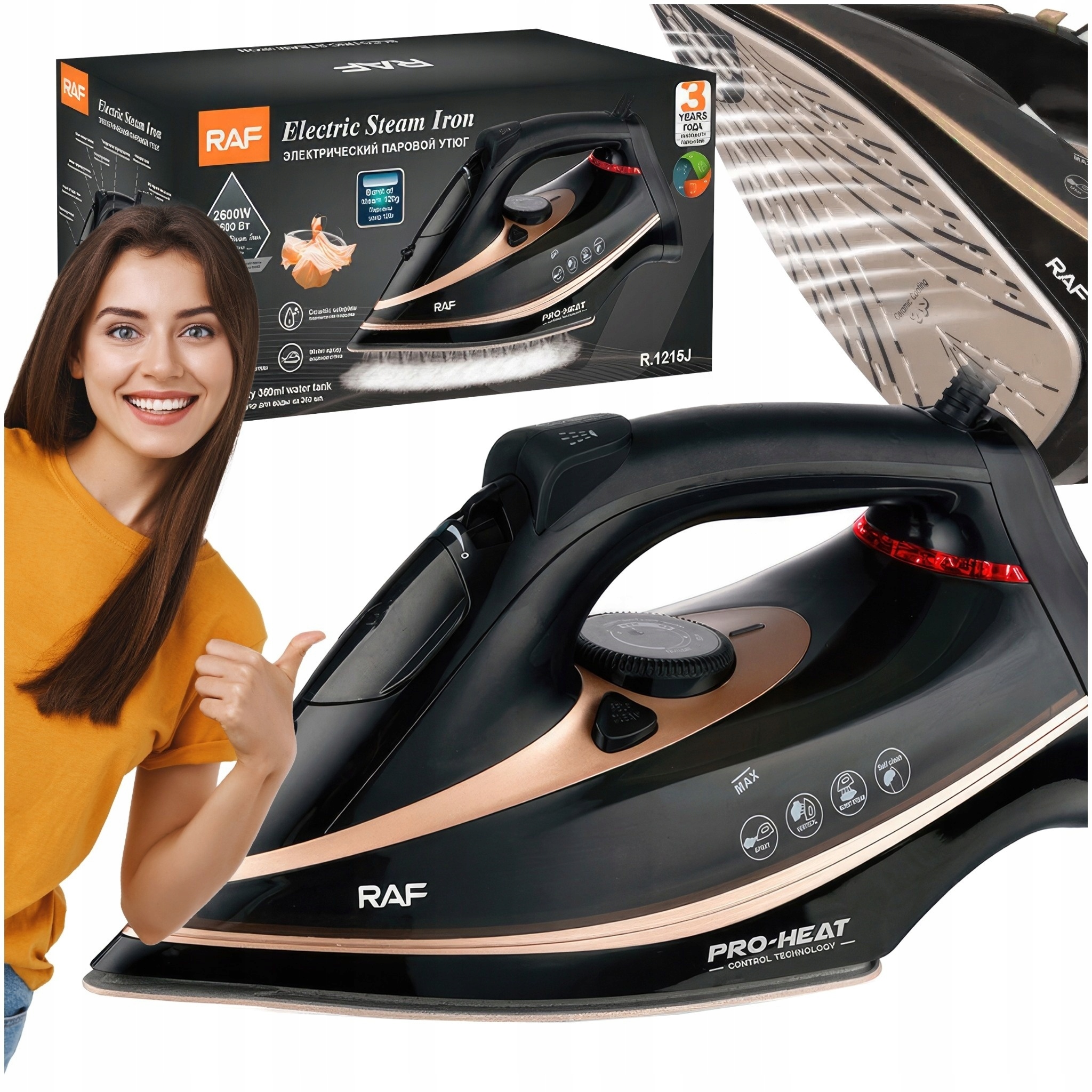 ŻELAZKO PAROWE RAF CERAMICZNE ANTI DRIP ANTI CALC LED BARDZO MOCNE 2600W