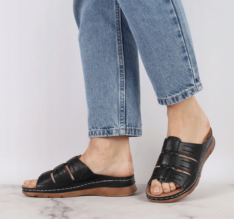 Lekkie komfortowe klapki damskie szyte na profilowanej podeszwie