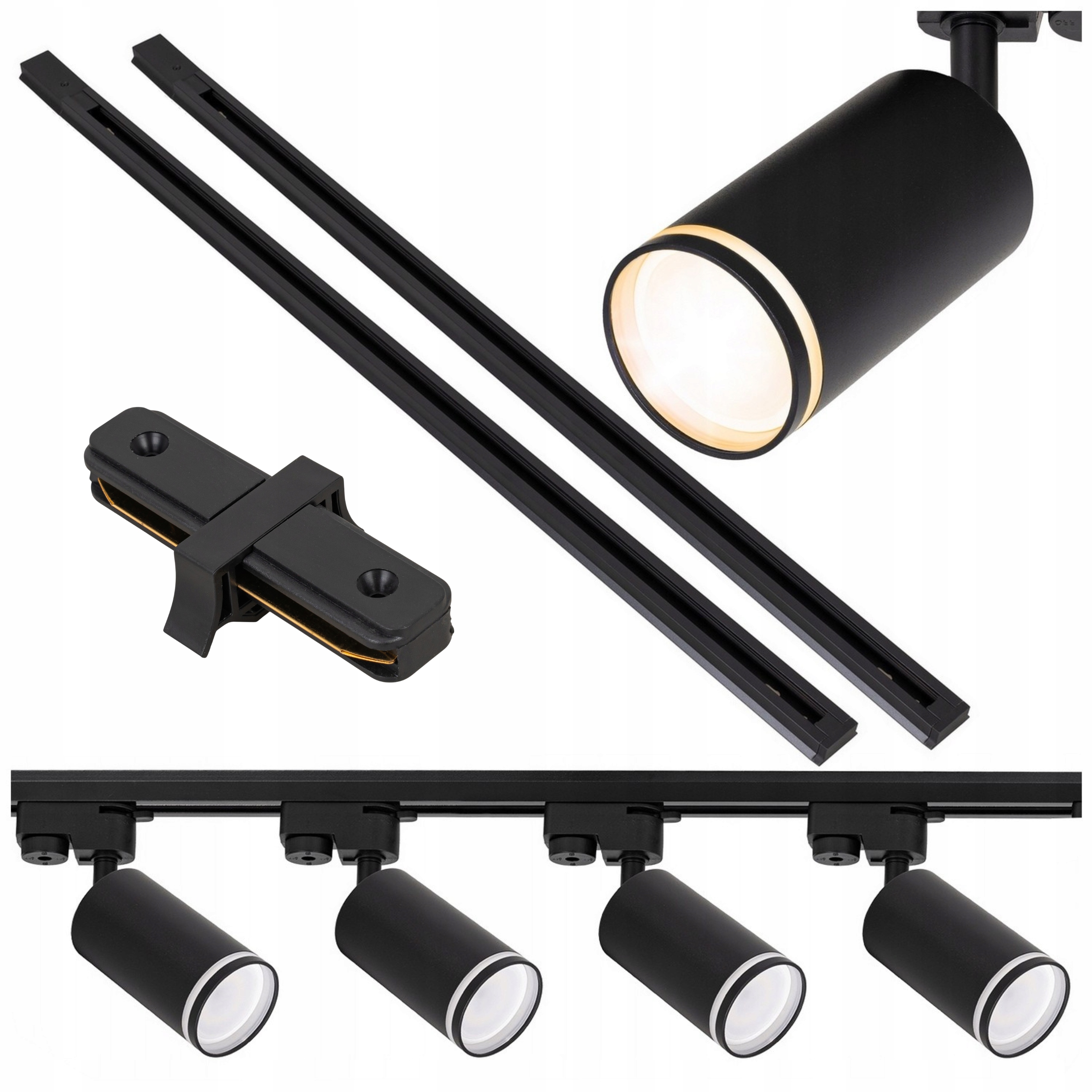 Sada kolejnicového osvětlení 4x lampa GU10 lišta 2x 1 m Led kolejnice 2 m