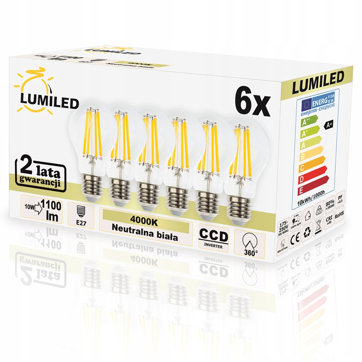 

6x Żarówka Led E27 Filament 10W 75W Lumiled 4000K