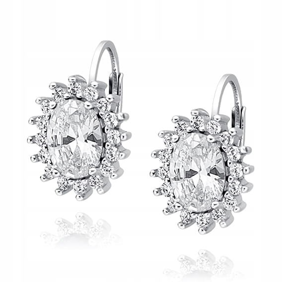 Stříbrné náušnice Bílá Zirkon s karmínem, ryzost 925, anglické