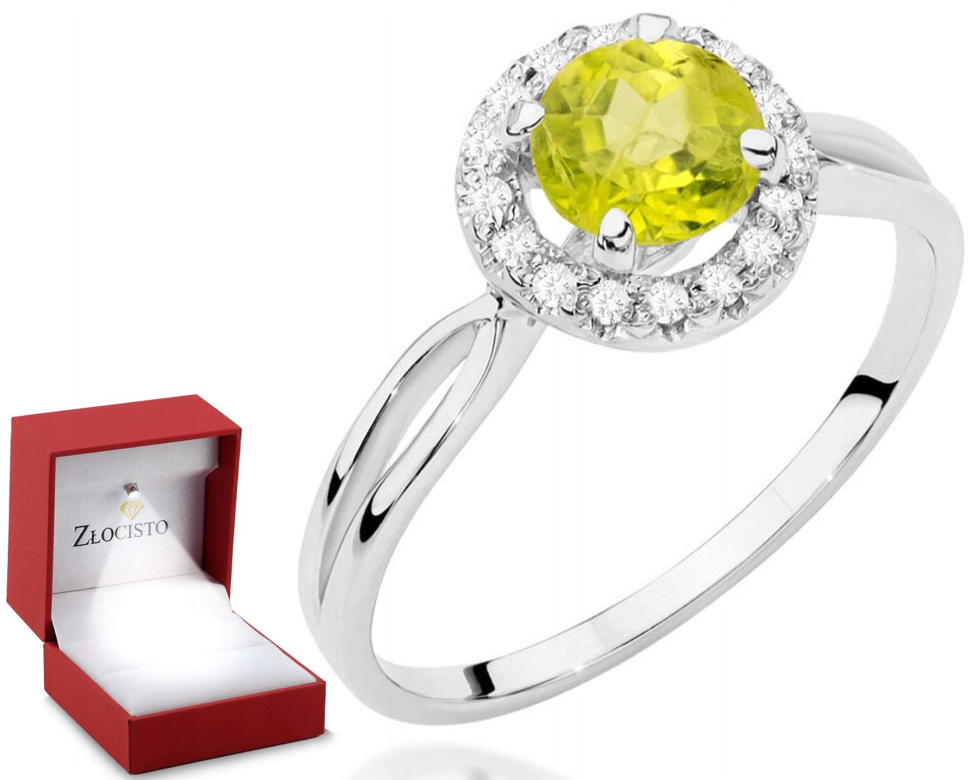 Bílé Zlato Prstýnek S Olivínem A Brilianty Zlato 585 Jako Dárek Gravírování