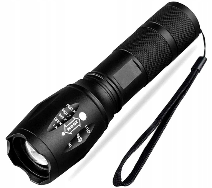 Mocna Latarka TAKTYCZNA LED Policyjna dioda ZOOM NA BIWAK SZPERACZ MEGA Materiał aluminium