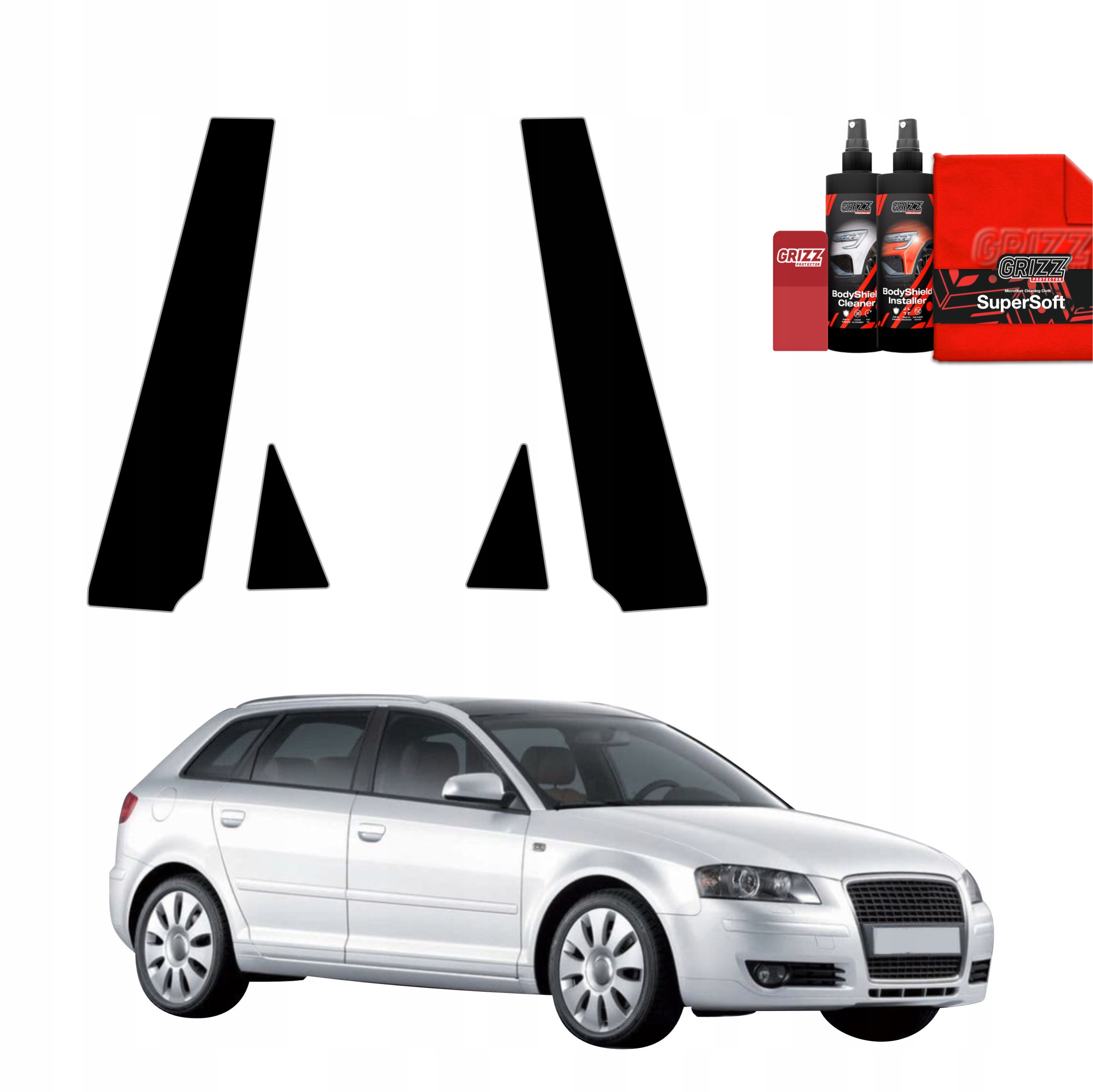 4v1 Černá fólie na sloupky pro Audi A3 8P Hatchback 5D (2008-2012)