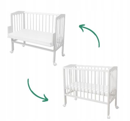 ŁÓŻECZKO DOSTAWNE DOSTAWKA DO ŁÓŻKA 2w1 NIEMOWLĘCE DREWNIANE Z MATERACEM