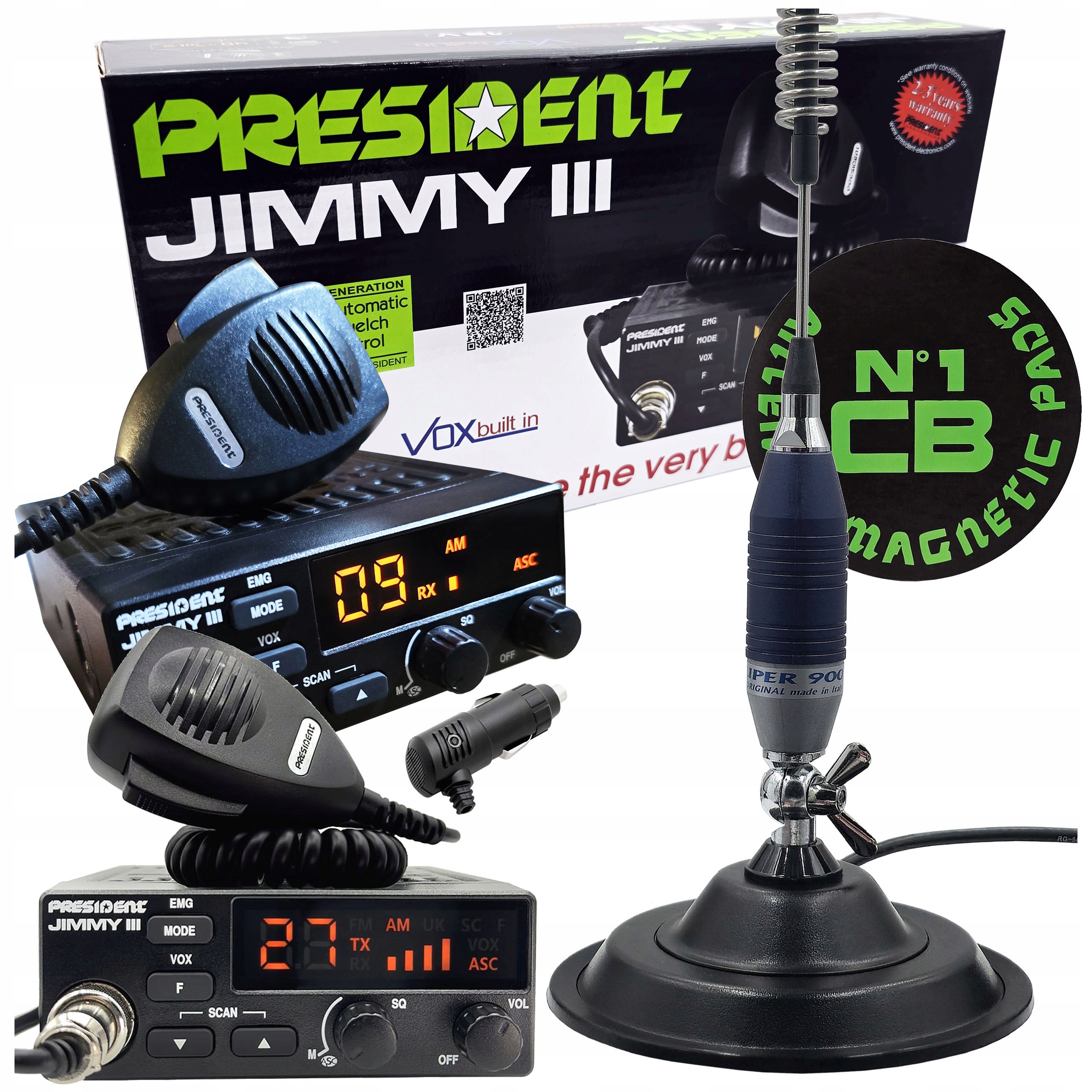 Cb sada President Jimmy III Asc anténa Sirio 900 Mag pm 145 mm