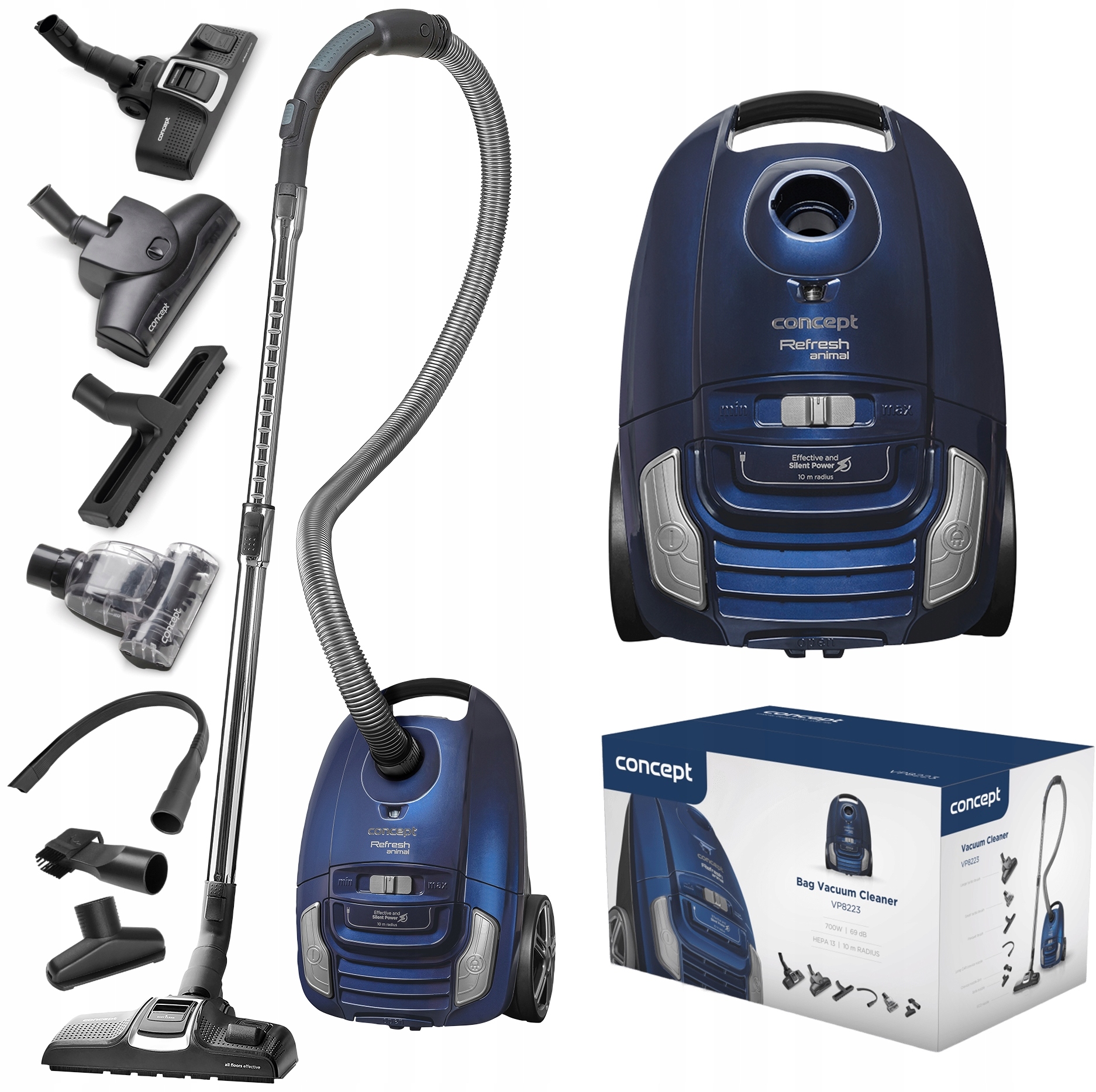 Odkurzacz workowy z turboszczotką cichy Hepa 13 zasięg 10 m 5lat