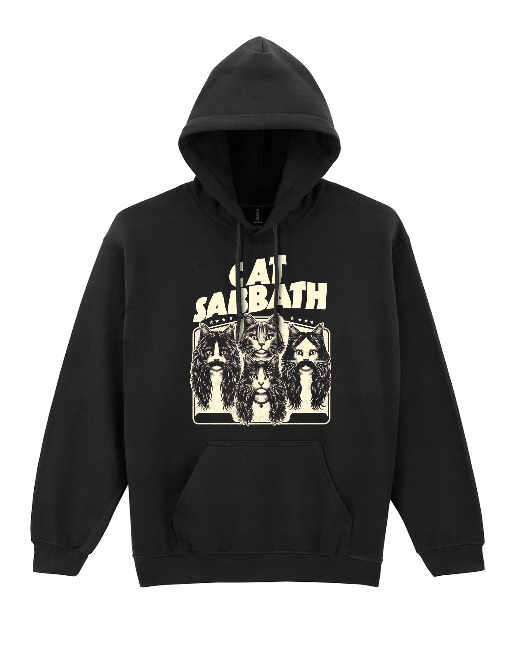 Mikina s kapucí Cat Sabbath Rockové kočky Hudba Černá XL