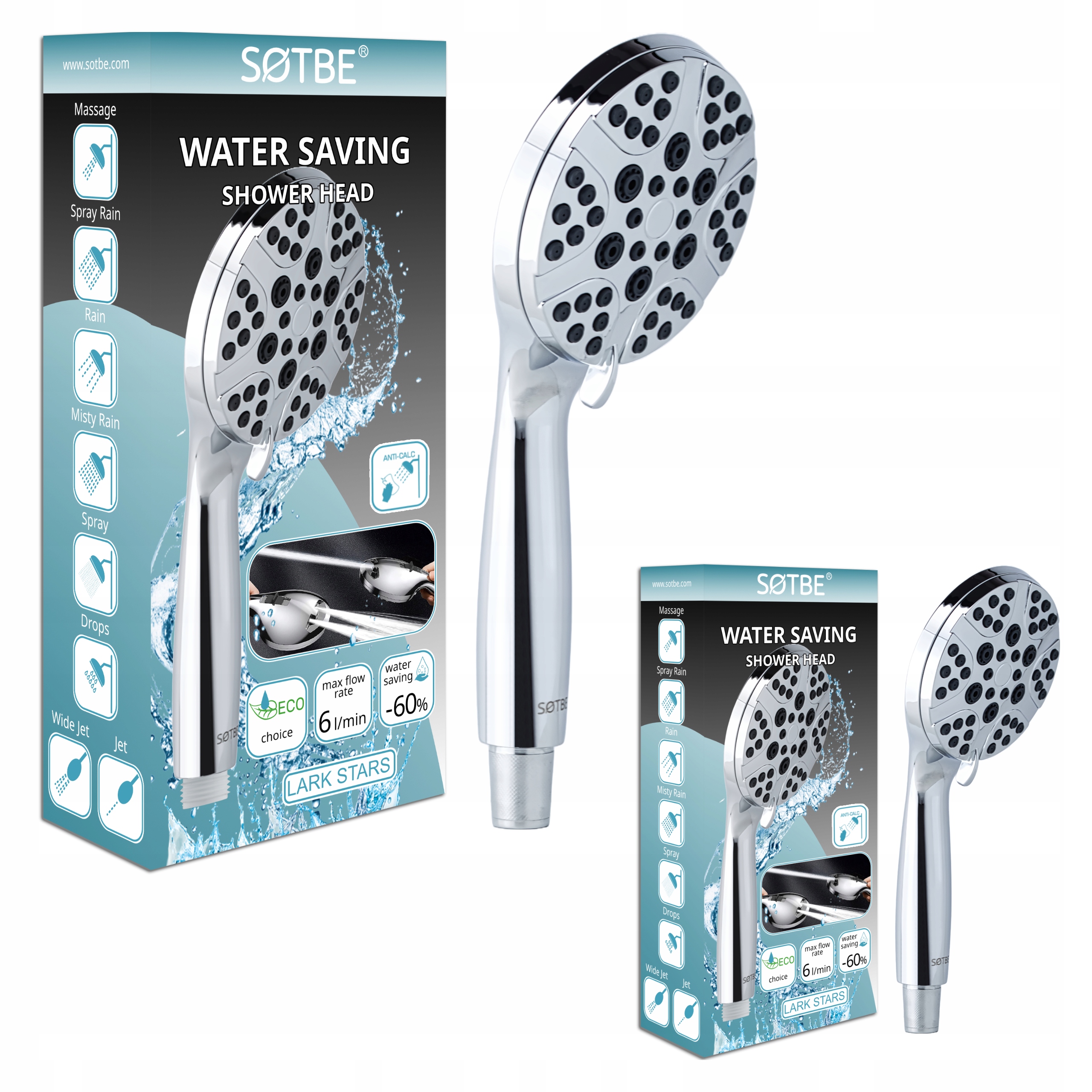 Sprchová Hlavice x2 do kabiny vany s 8 vysokotlakými režimy Sotbe