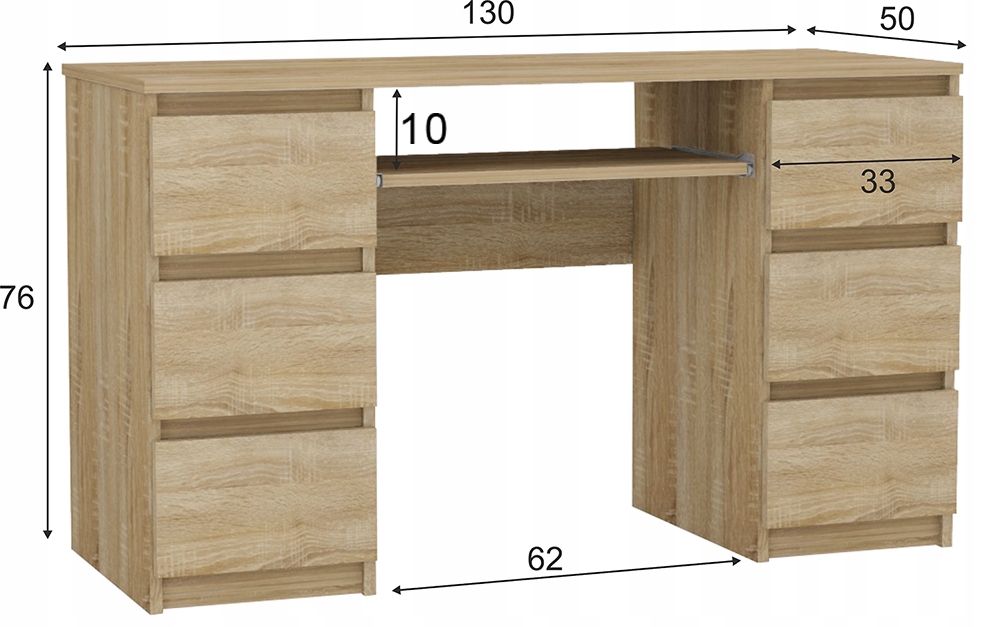 Biurko komputerowe Pari 6 szuflad 130 cm - SONOMA Marka Euro-Meble