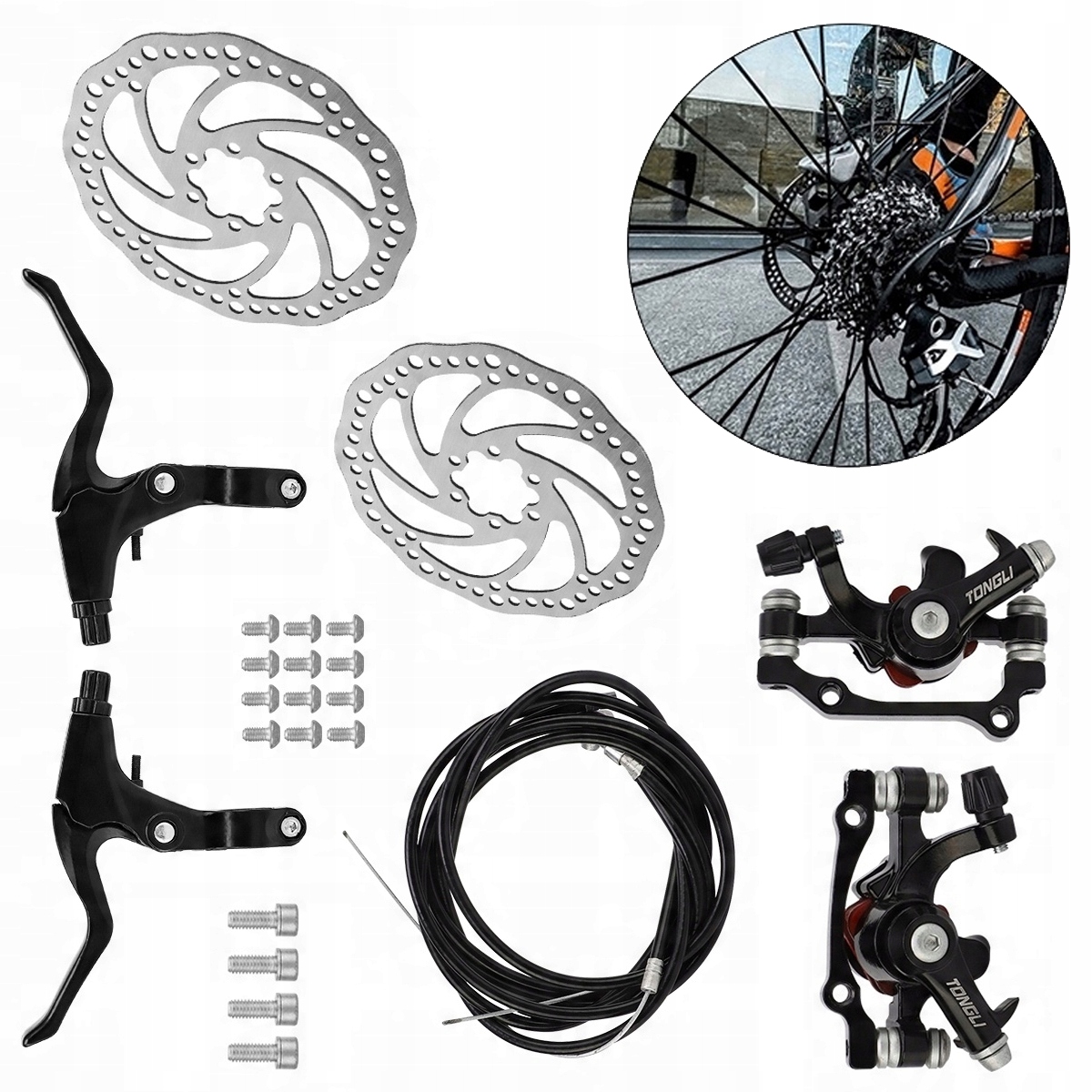 160MM MECHANICZNY HAMULEC TARCZOWY ROWEROWY PRZÓD I TYŁ ZE ŚRUBAMI I LINKĄ