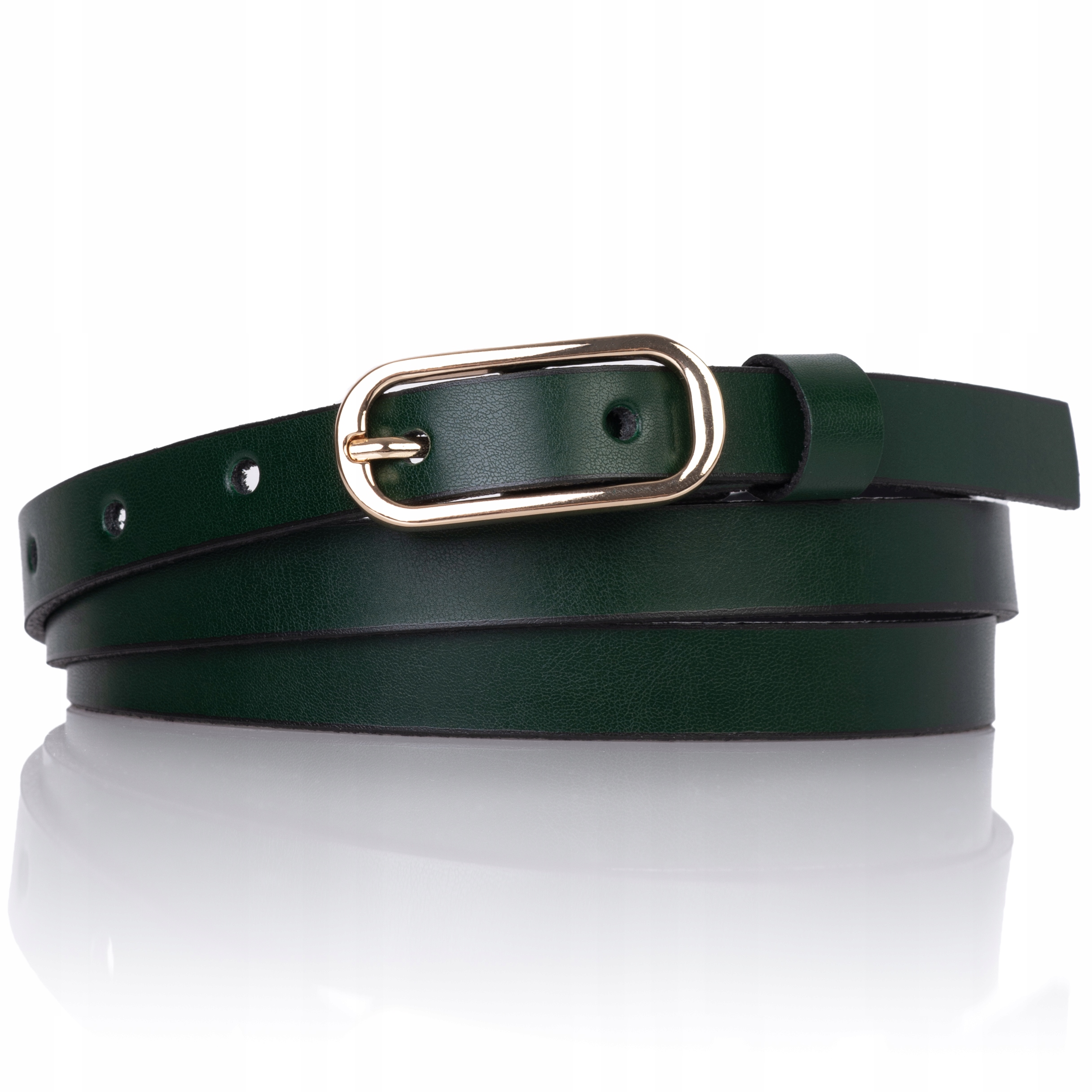 

Pasek skórzany Butelkowy wąski Złota Klamra cienki