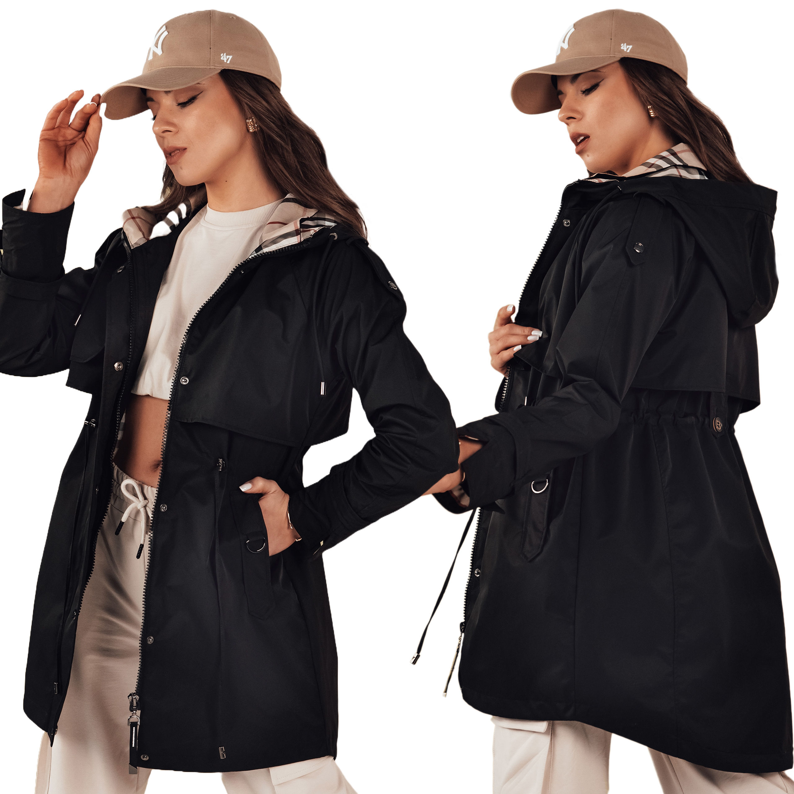 Czarna Damska Kurtka Parka Z Kapturem ty4285 XXL