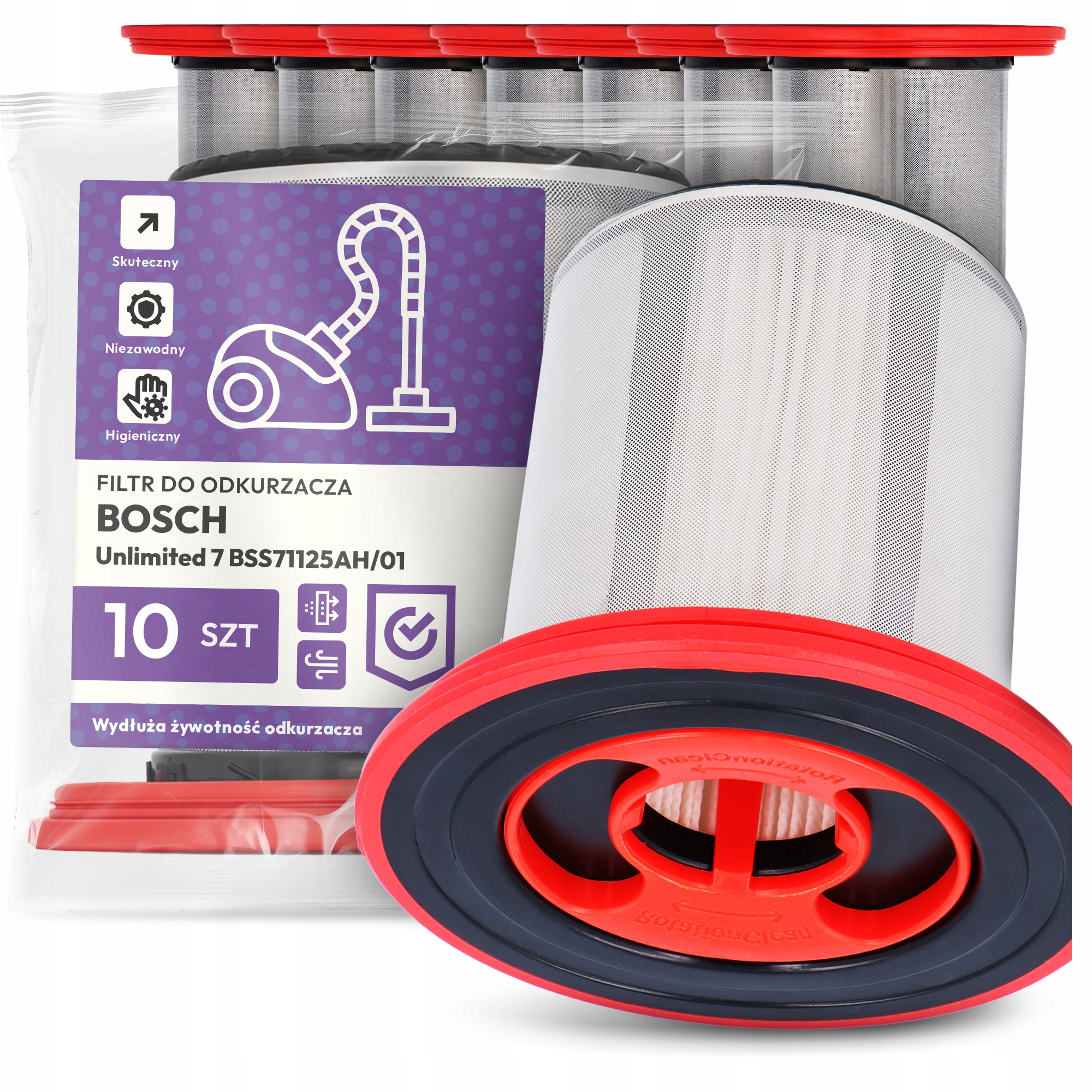 10 x Vzduchový Filtr pro Vysavač Bosch Unlimited 7 BSS71125AH/01 Hepa Em-w