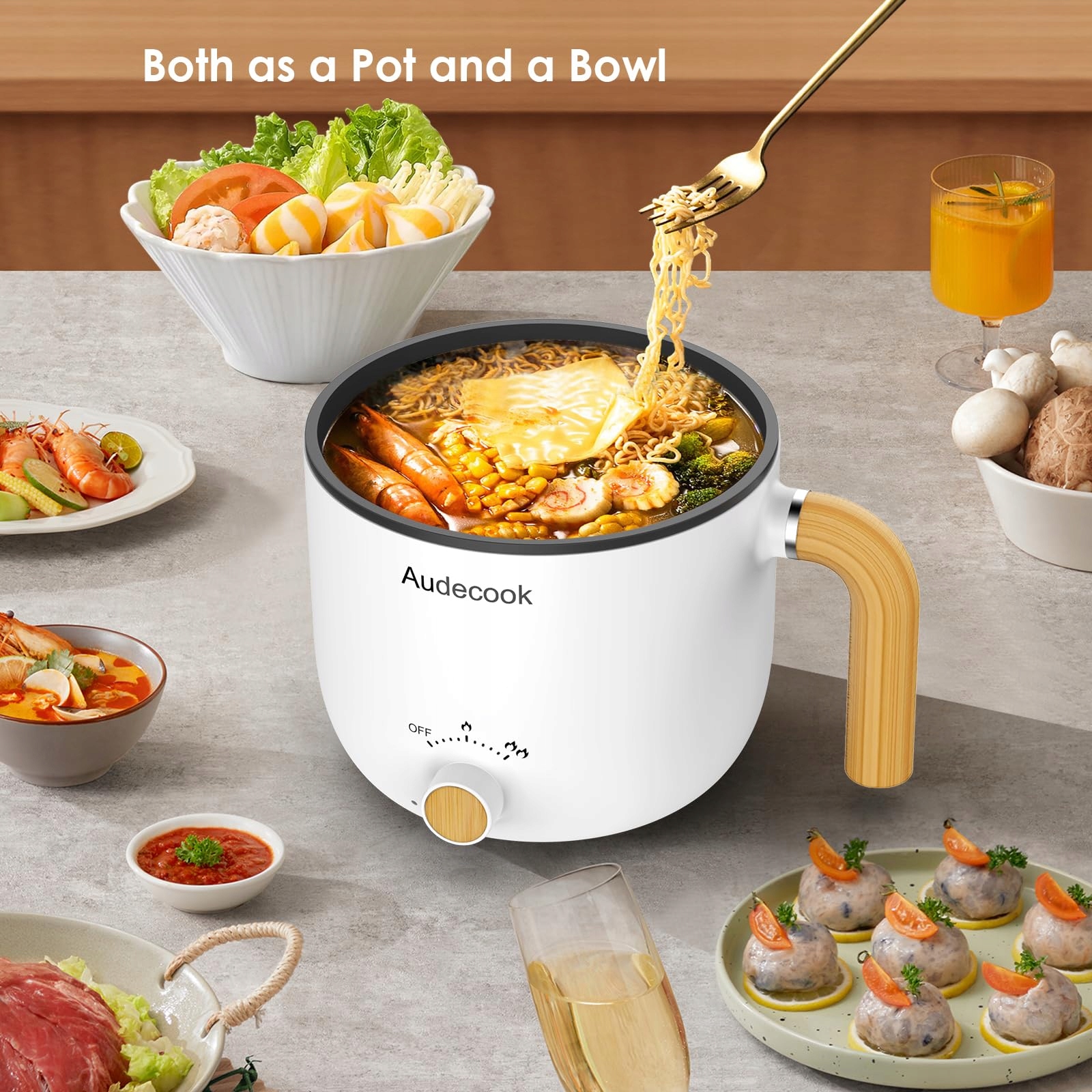 AUDECOOK Elektryczny Garnek I Parowar 1,5L Przenośny Mini Multicooker — miniatura 3