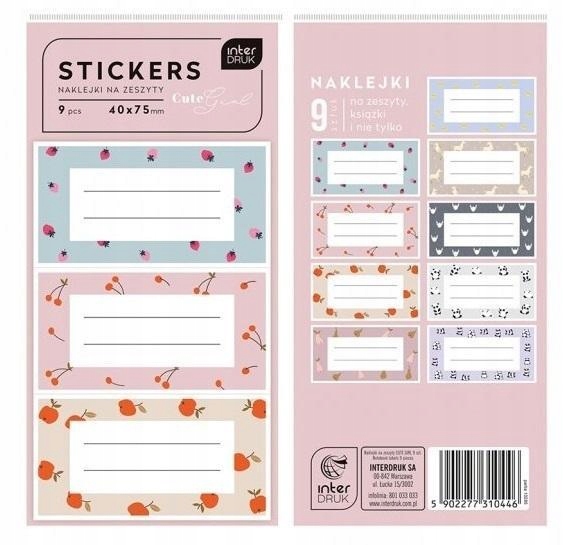 NAKLEJKI NA ZESZYTY CUTE GIRL 9SZT., INTERDRUK