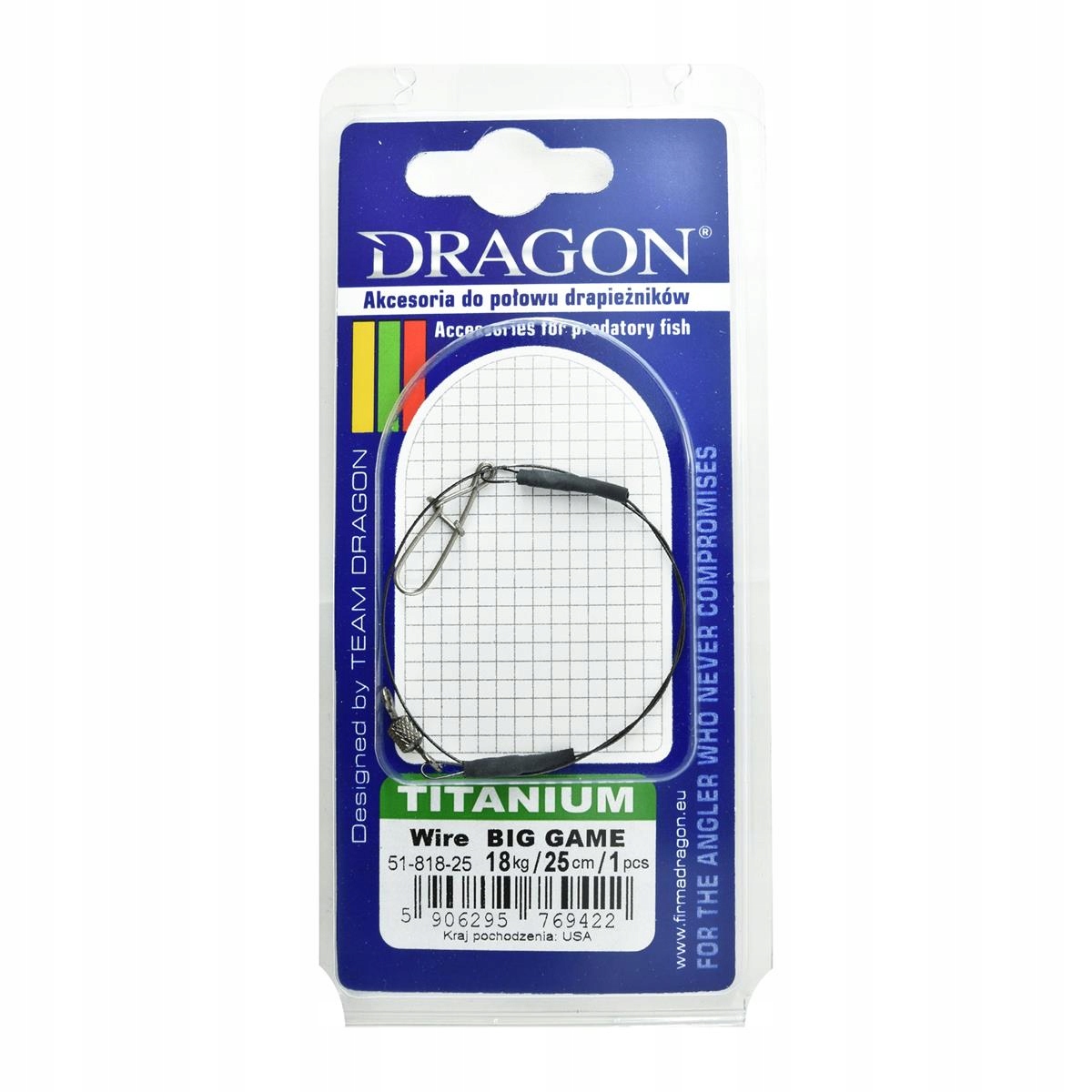 Dragon Przypon Titanium Wire 25cm 18kg Big Game Wytrzymały I Sprężysty