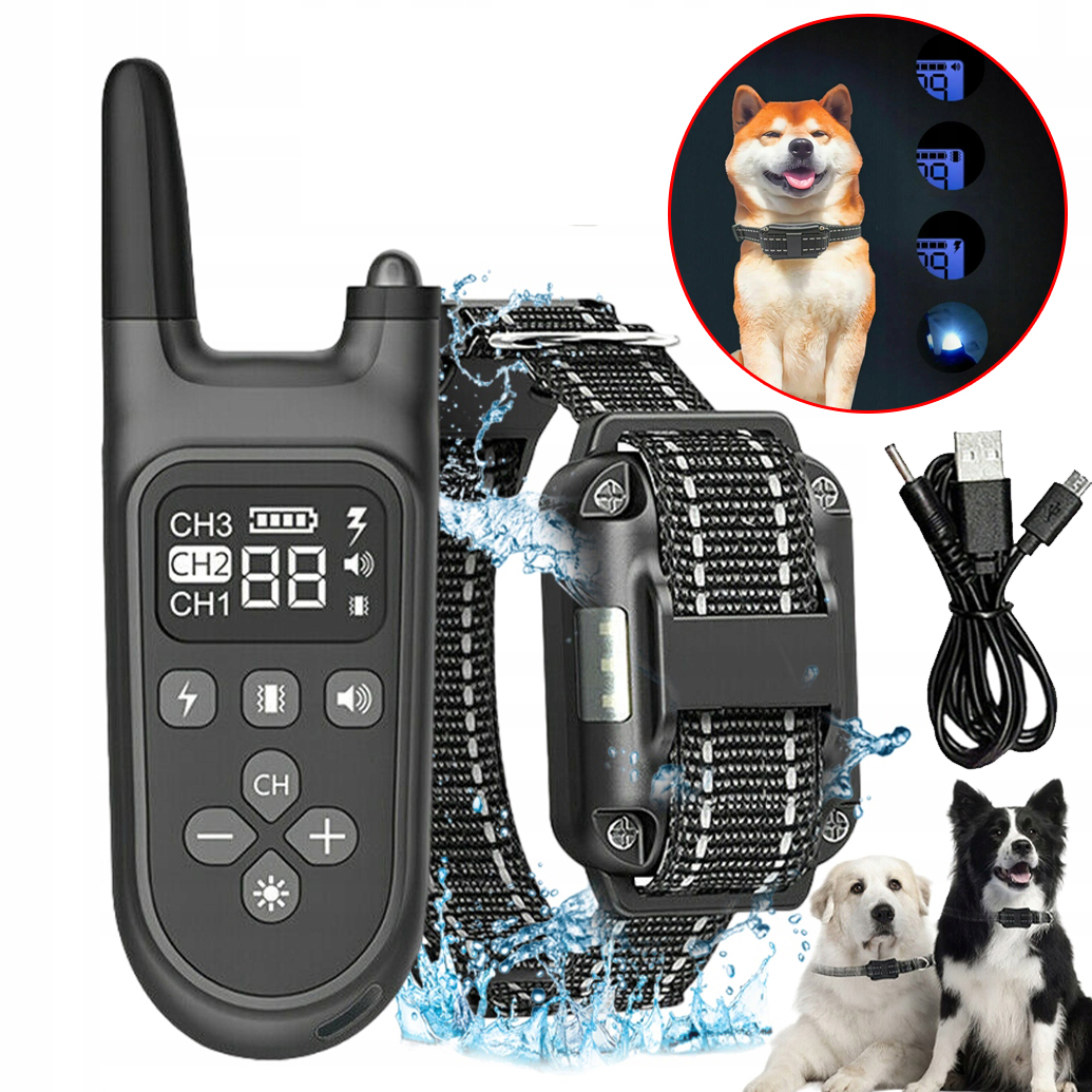 Elektrický Výcvikový Obojek Pro Psa S Dosahem 800 M A Led Ochranou Proti Poškrábání