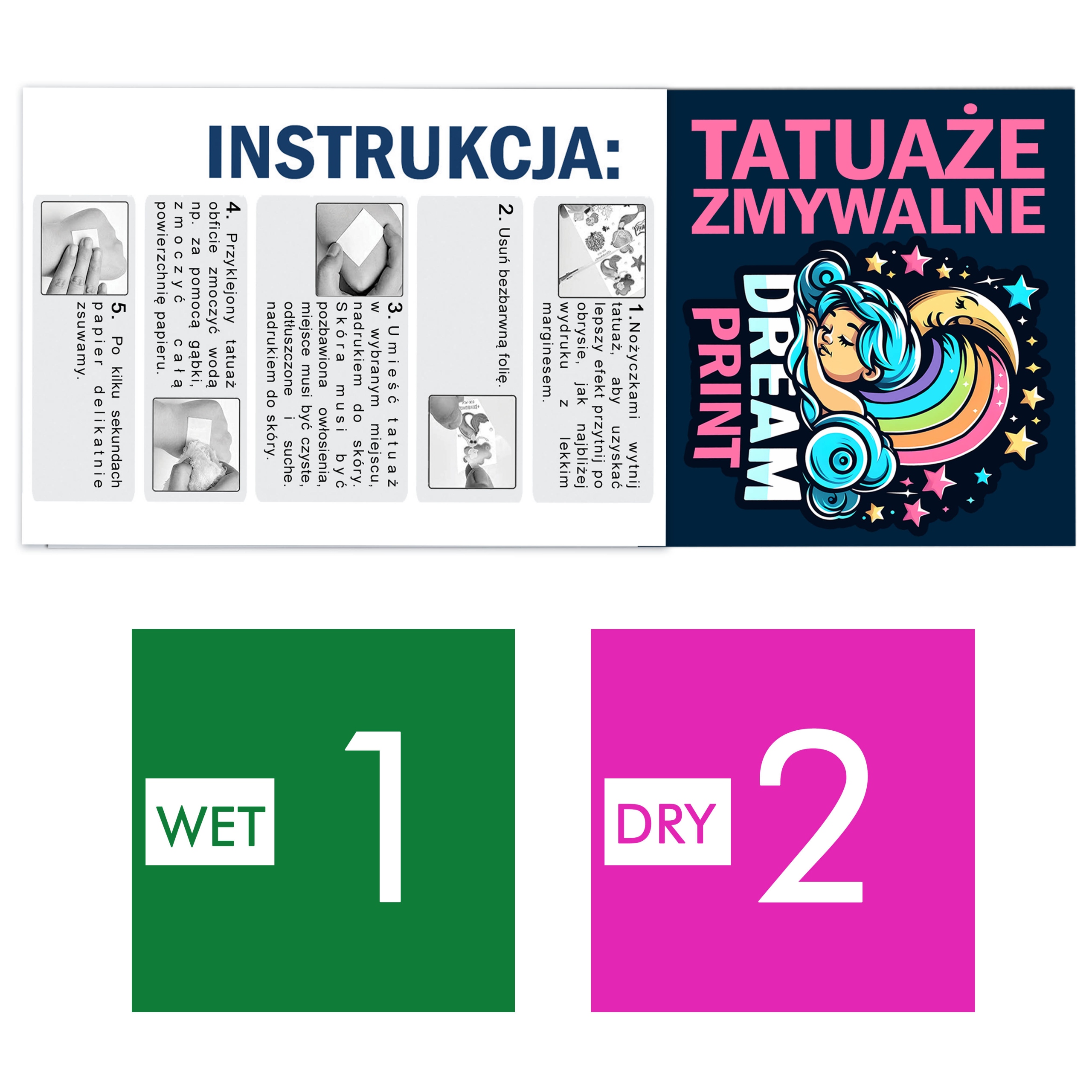 Zestaw Do Aplikacji Tatuaży Zmywalnych Tymczasowych Chusteczka Mokra Sucha