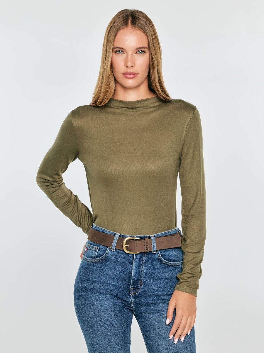 Dámská slim halenka Big Star z khaki viskózy Pela 303