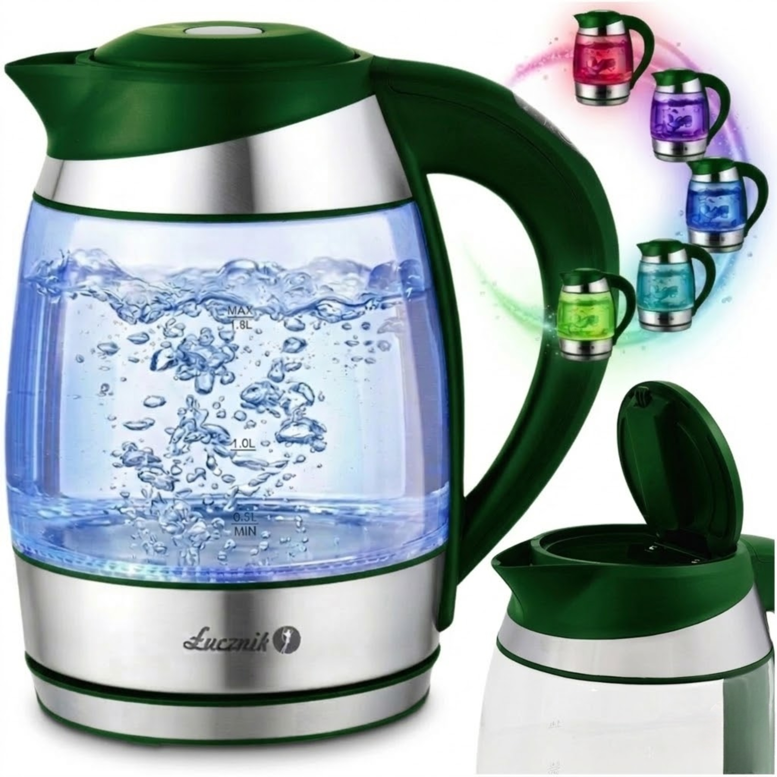 Czajnik elektryczny szklany z regulacją temperatury Łucznik Led 1,8L 2200W