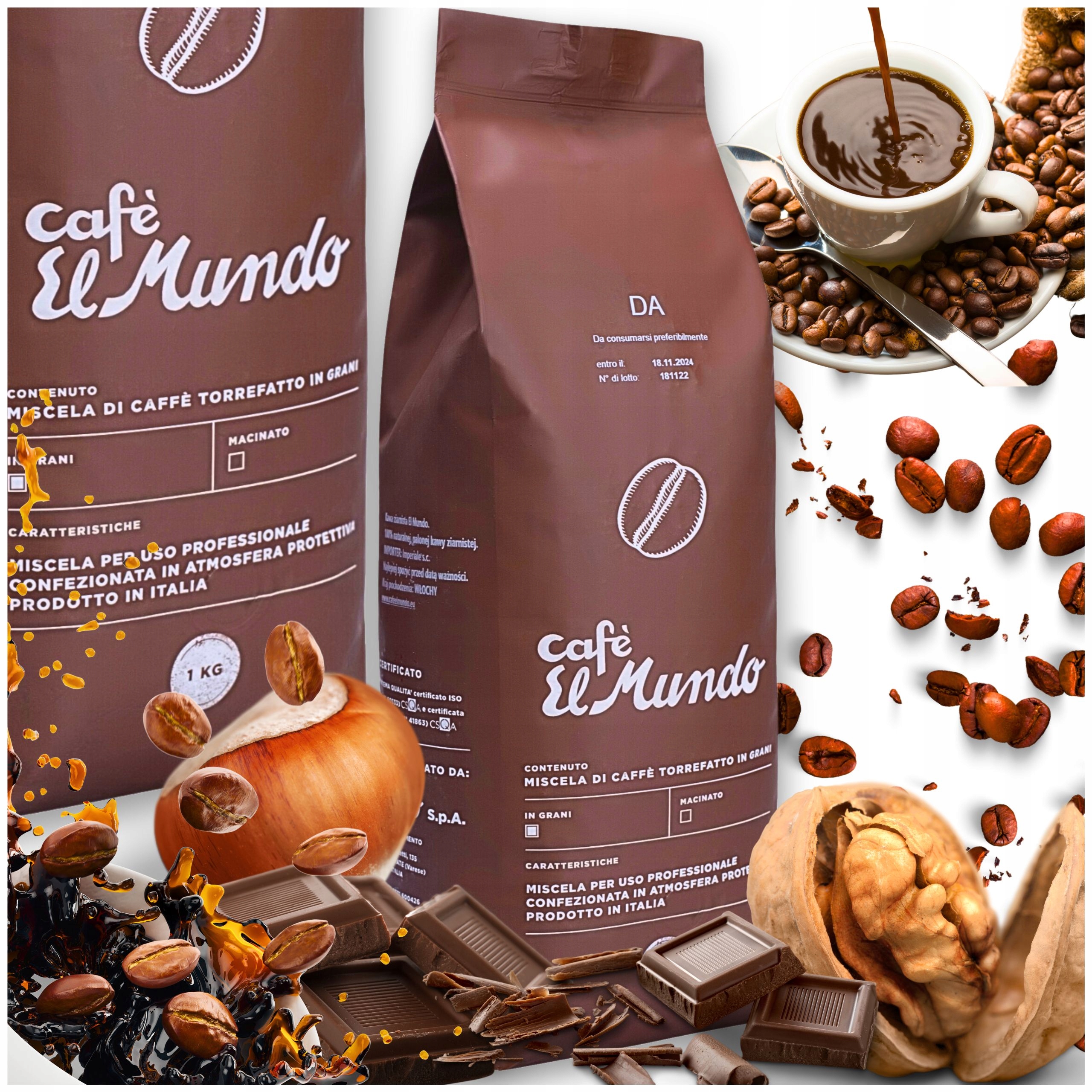 Italská Zrnková Káva 1KG Arabika Robusta Čerstvě Pražená Da Crema ElMundo