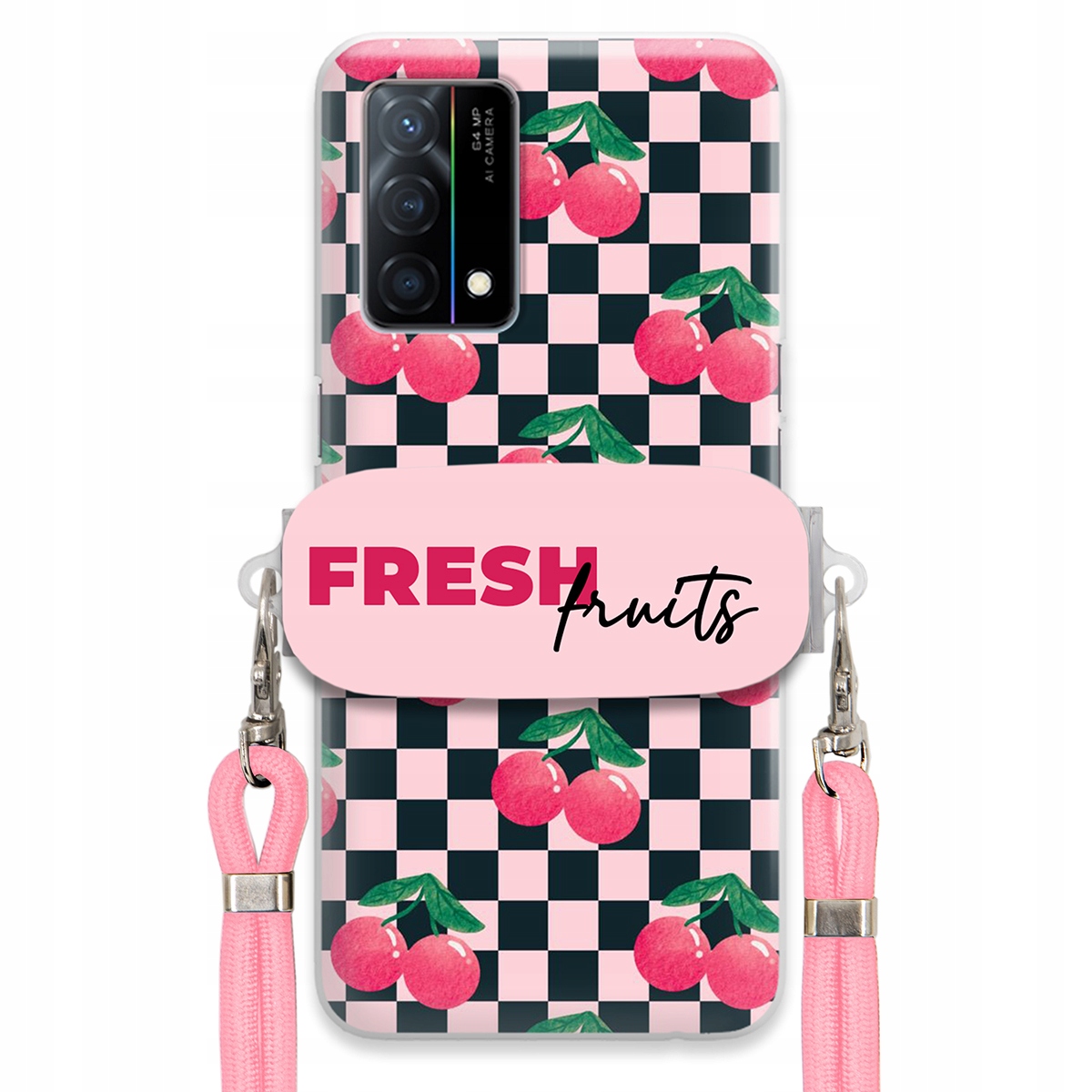 Puzdro pre Oppo K9 5G Vodítko Pink Crossbody držiak šachovnice Fresh Fruits