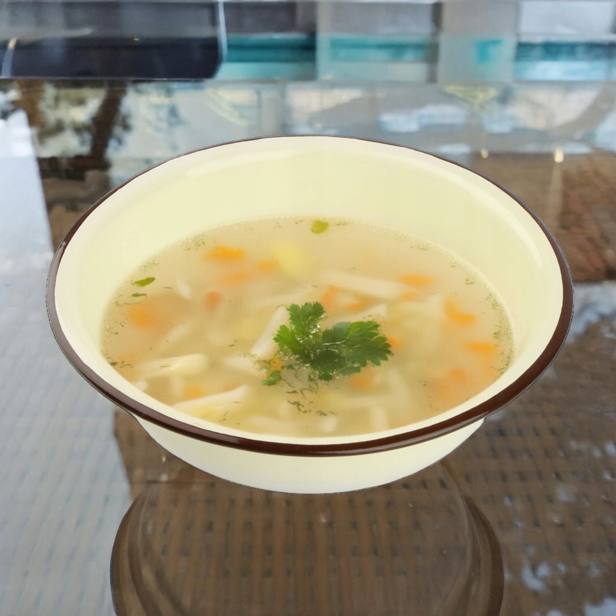 MISKA EMALIOWANA 24 CM NA ZUPĘ OWOCE WARZYWA WZÓR TRUSKAWKI I KWIATY RETRO