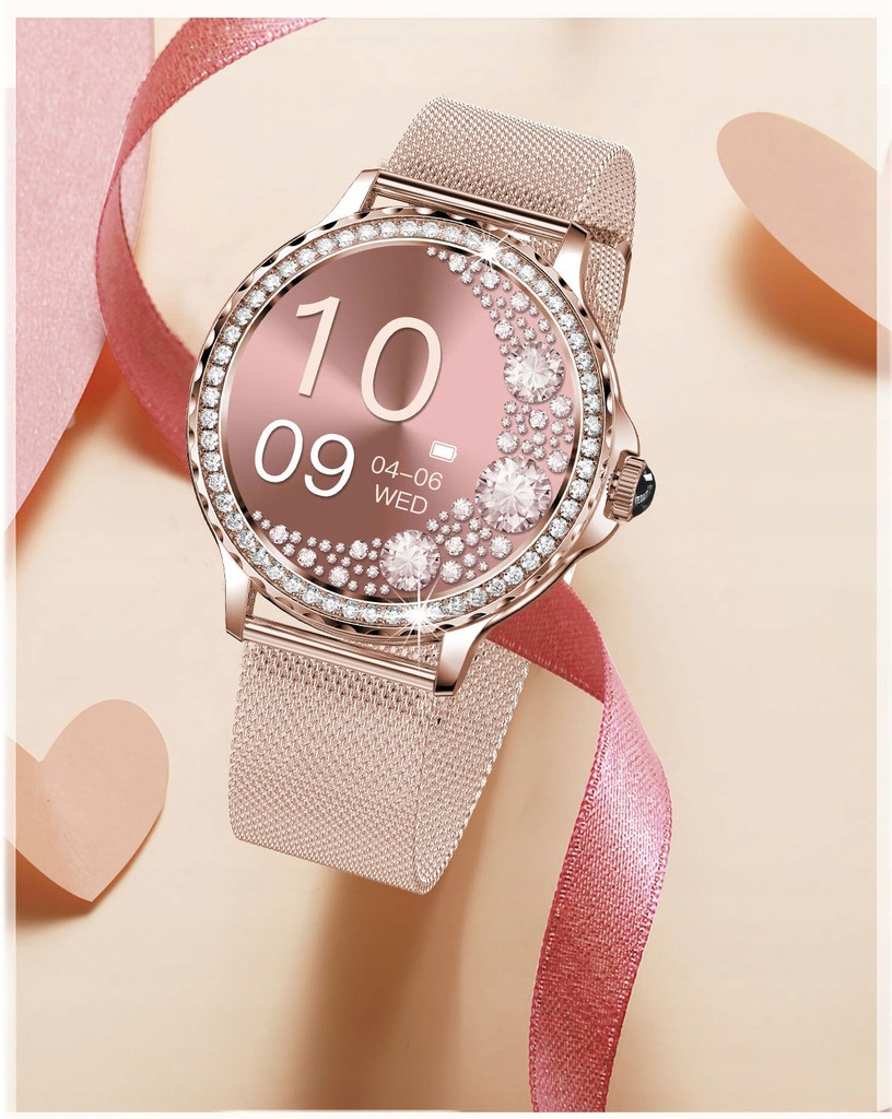 SMARTWATCH ZEGAREK DAMSKI ELEGANCKI CYRKONIE ROZMOWY POWIADOMIENIA MENU PL Model inny