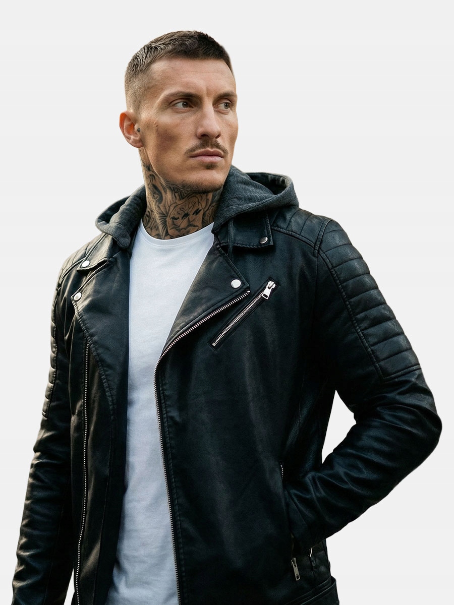 Černá pánská ramoneska Bunda s kapucí biker 11Z8005-A Denley_M